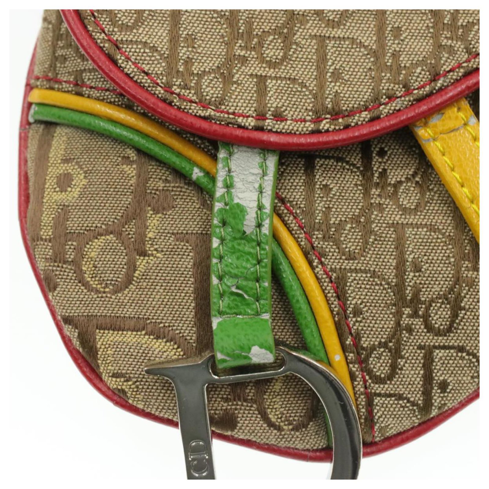 Christian Dior Trotter Saddle Handbag Purse Rasta-Color Canvas 02RU 1014