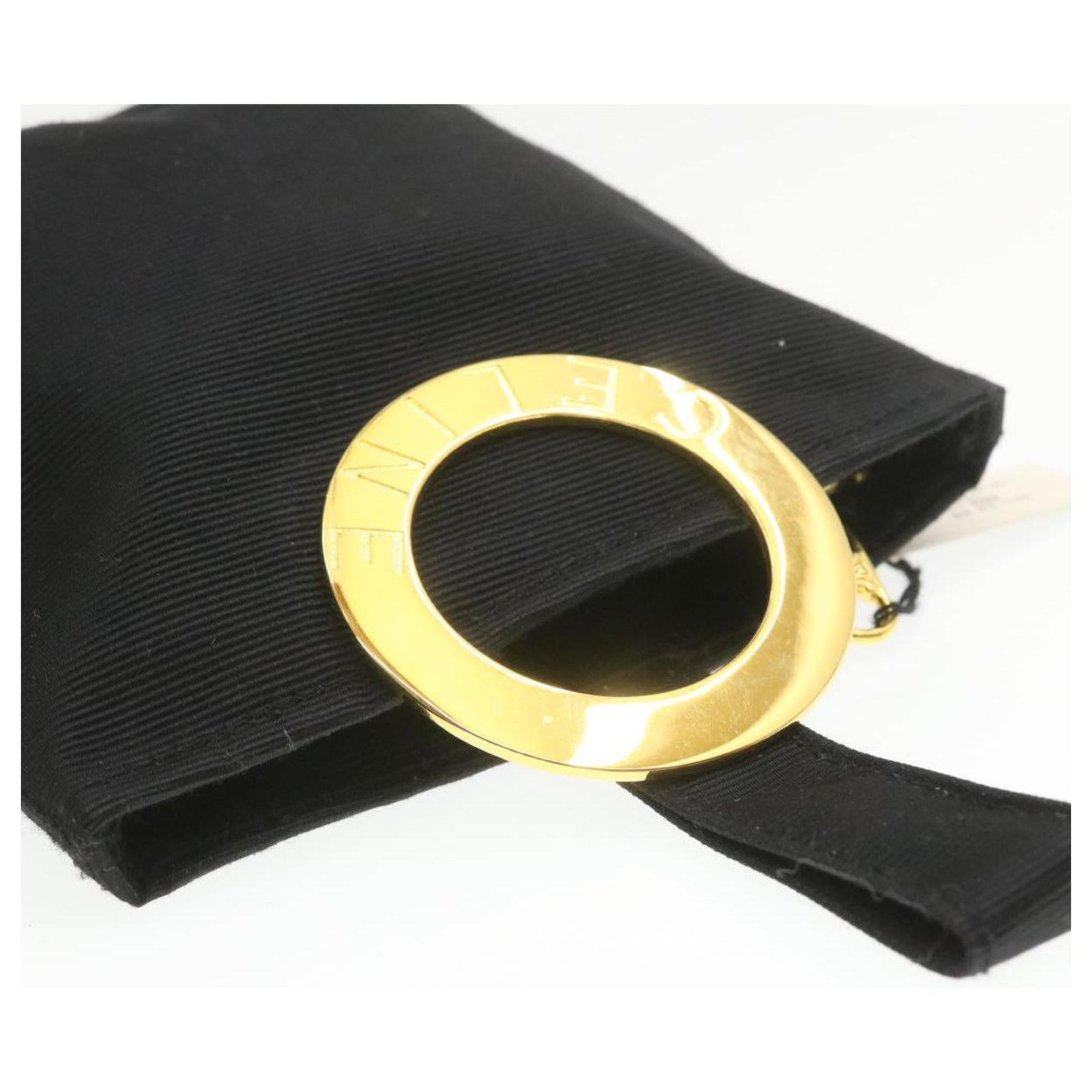 Céline CELINE Ring Motif Pouch Black Nylon Auth rd1194 Cloth ref