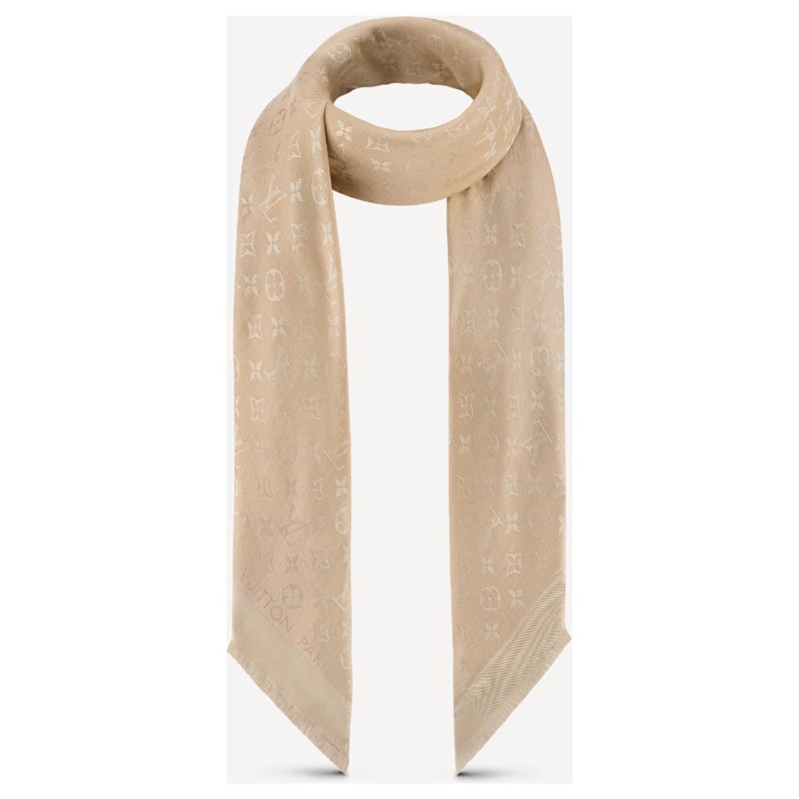 Louis Vuitton LV Monogram shawl Dune Grey Silk ref.272089 - Joli