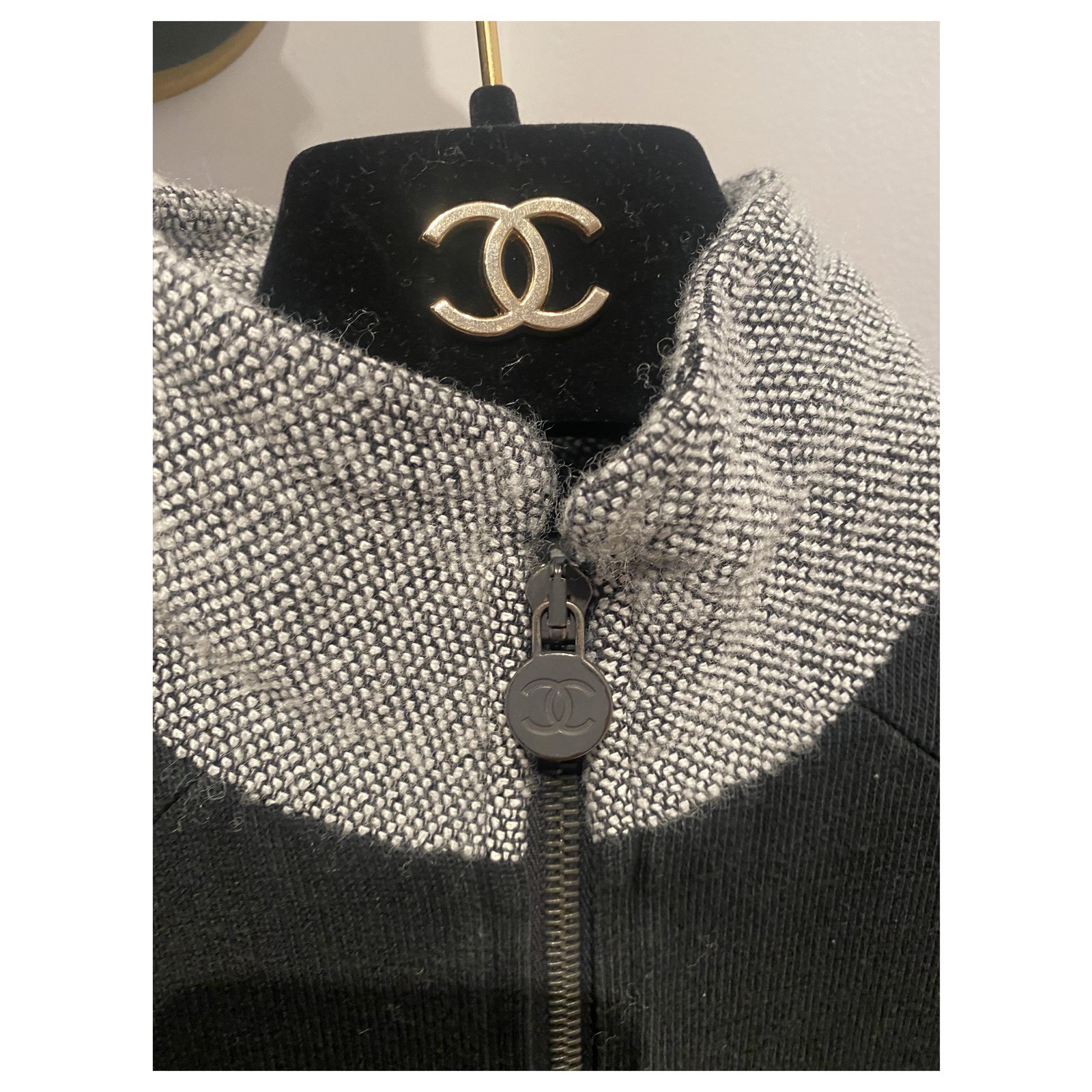 Chanel Knitwear Black Grey Cotton Tweed ref.272289 - Joli Closet
