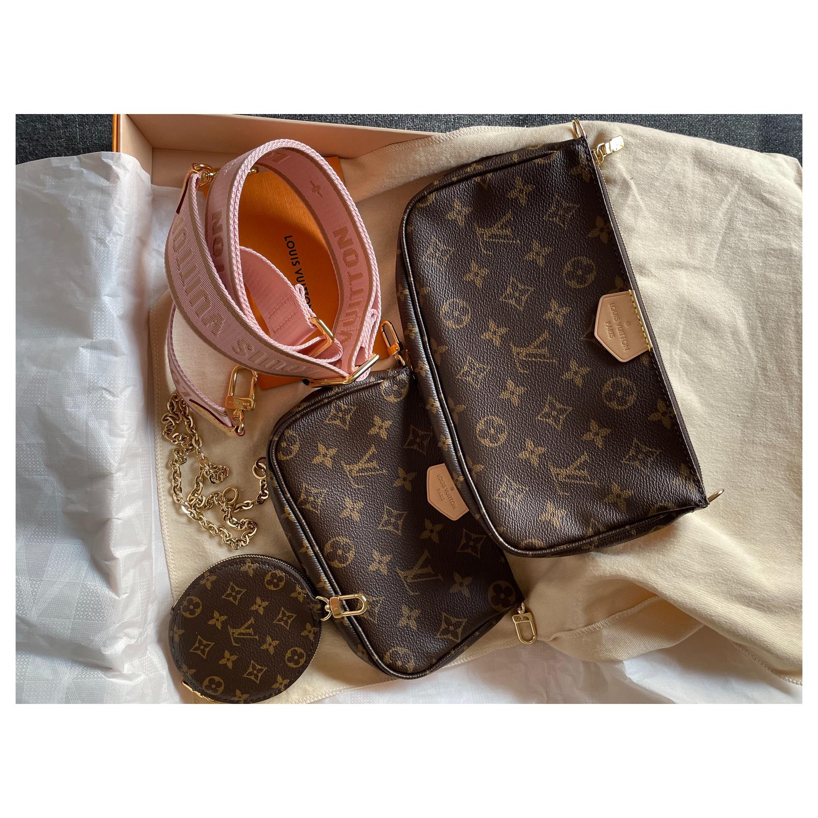 Louis Vuitton LV multipochette pink strap Brown ref.272331 - Joli Closet