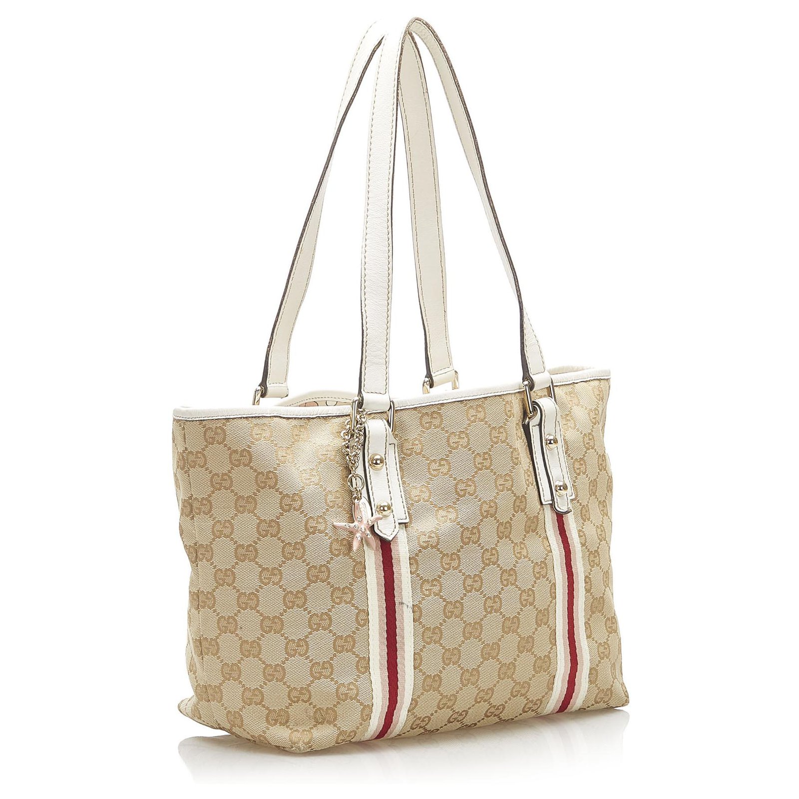 Gucci Brown GG Canvas Baguette White Beige Leather Cloth Pony-style  calfskin Cloth ref.203628 - Joli Closet