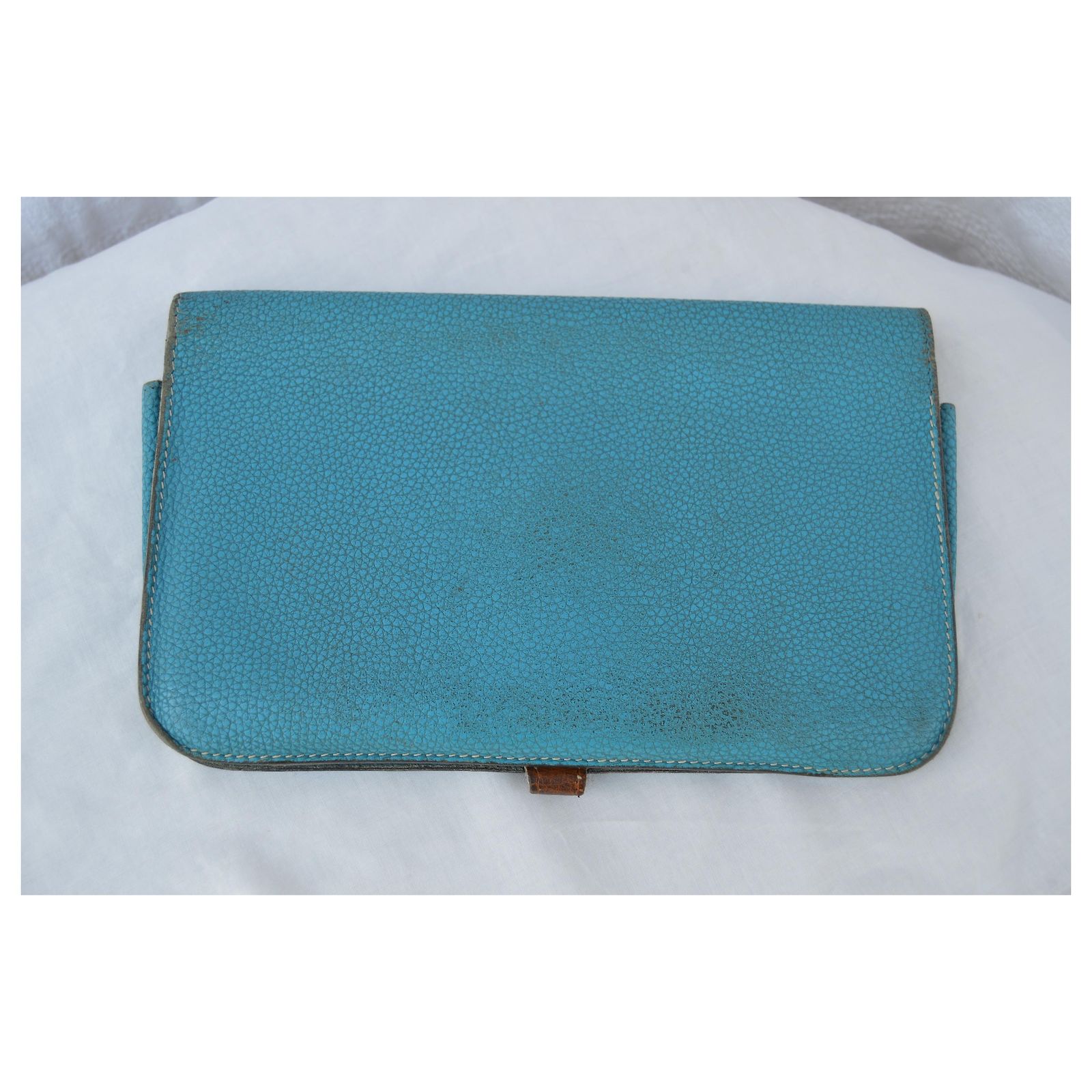 Hermès Dogon wallet and coin purse Dark brown Light blue Leather 
