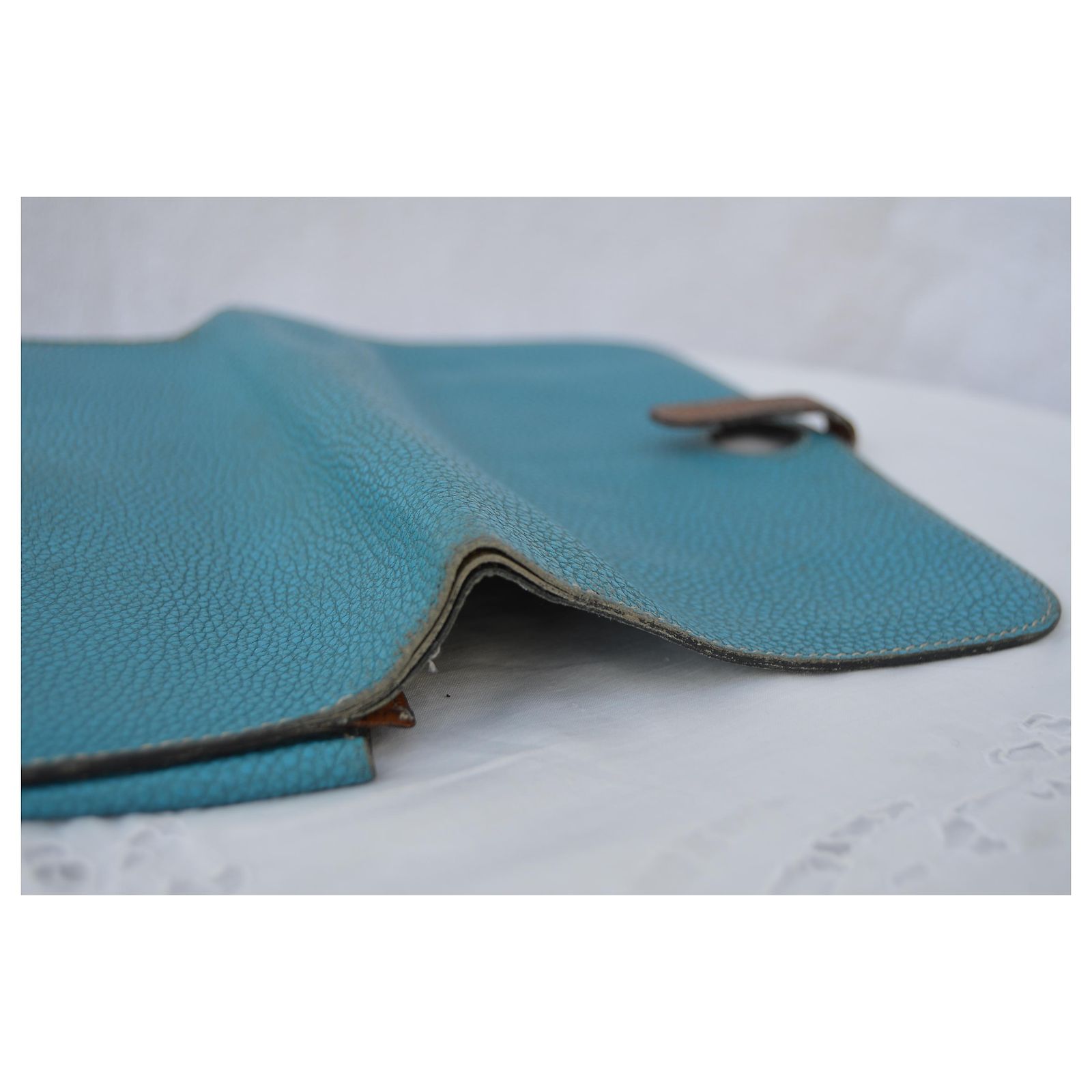 Hermès Dogon wallet and coin purse Dark brown Light blue Leather 