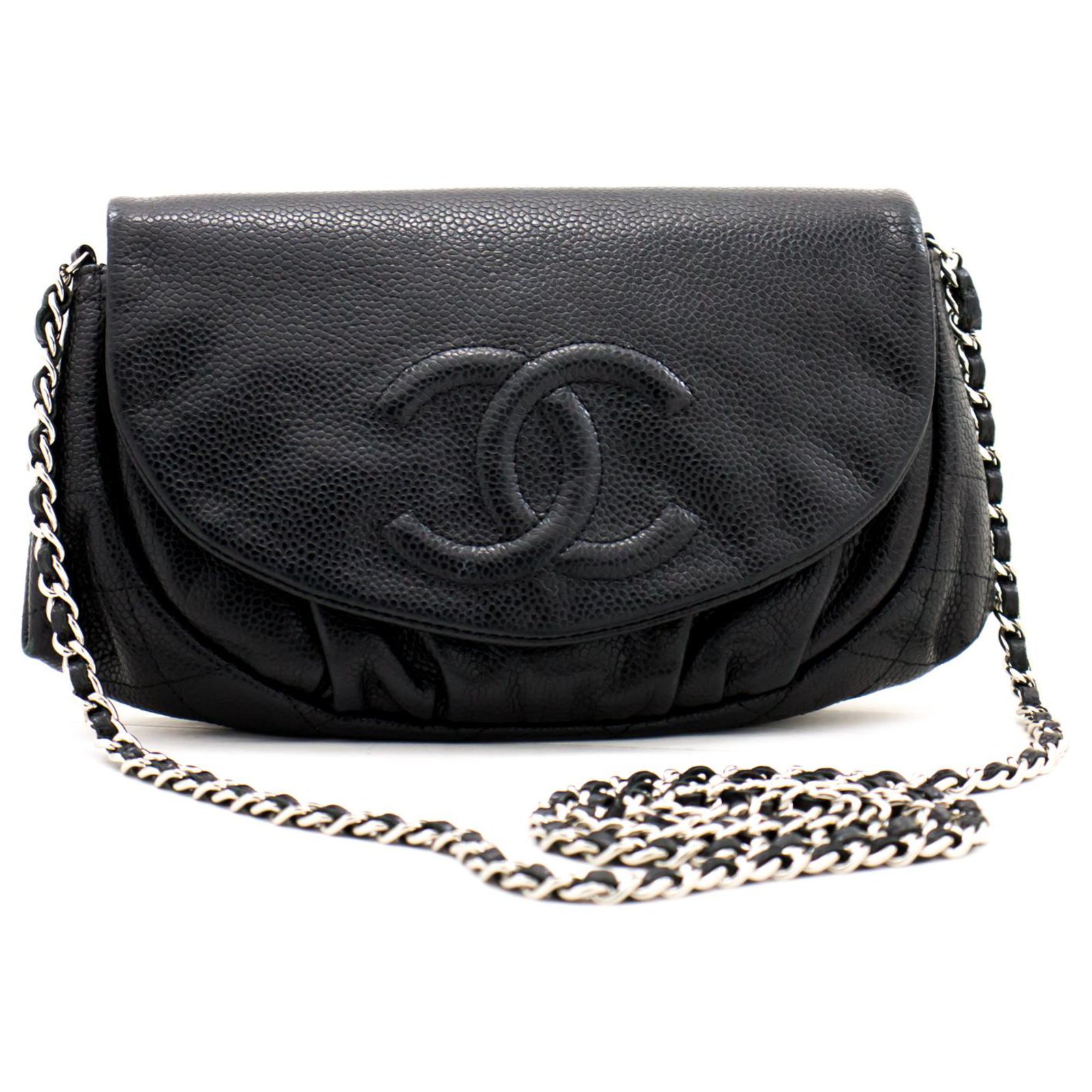 CHANEL Caviar Half Moon WOC Black Wallet On Chain Shoulder Bag