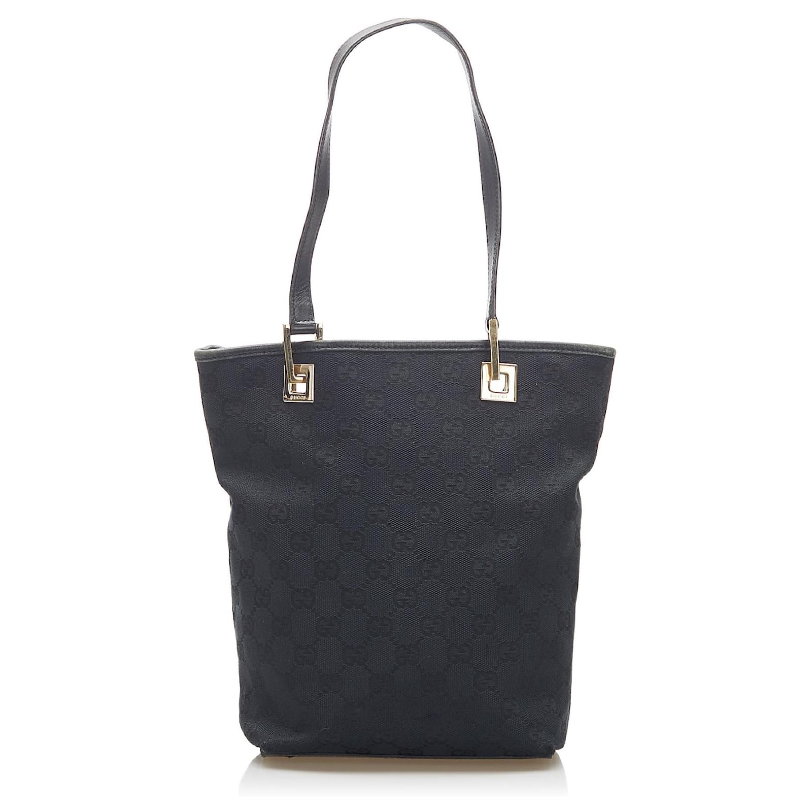 Gucci Black GG Canvas Shoulder Bag Leather Cloth Ponystyle calfskin