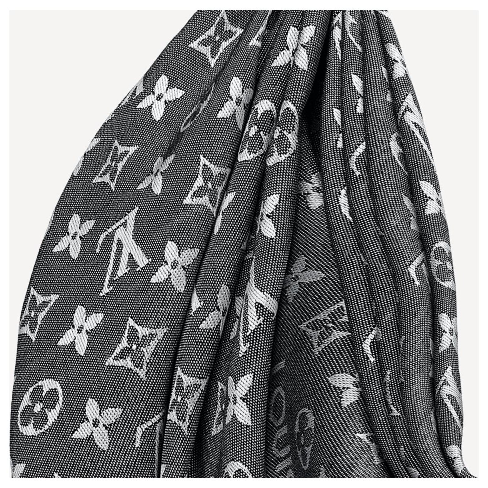Silk Scarves Louis Vuitton LV Shawl New Mono Denim