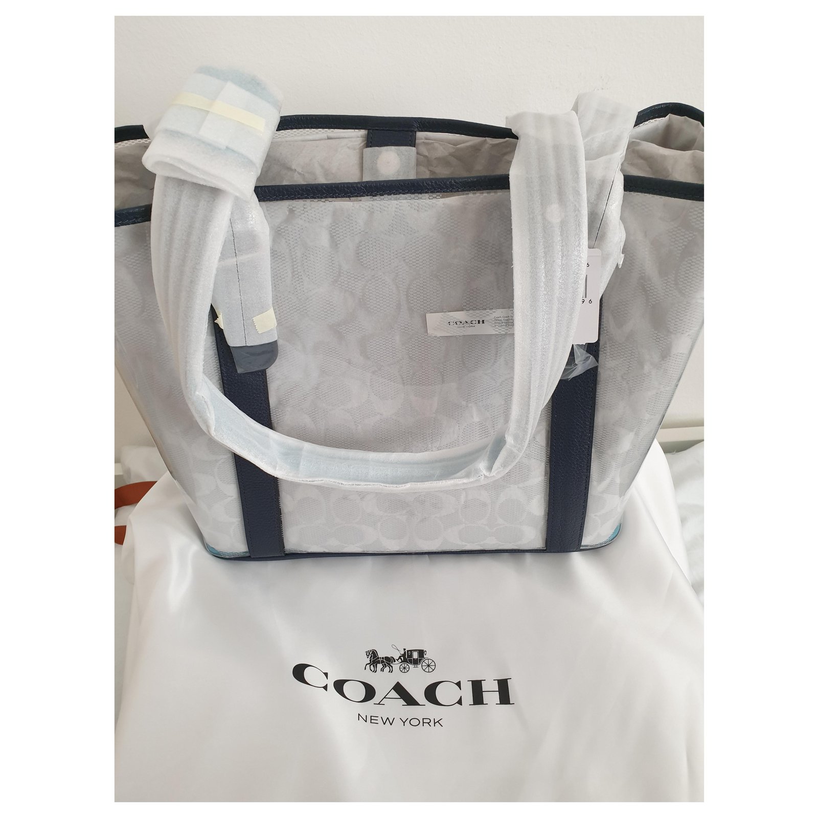 Coach Small Ferry Tote in Signature Clear Canvas Blue Navy blue
