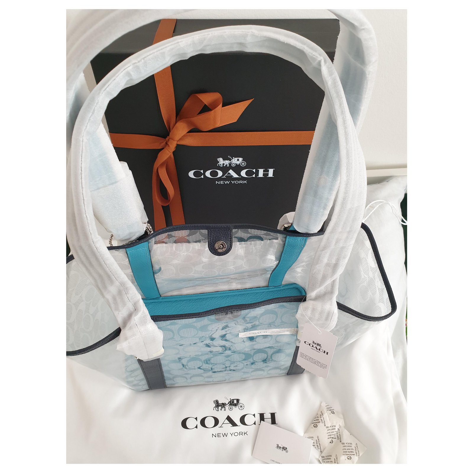 Coach Clear/White/Blue Beach Tote Bag -#16594 NWT