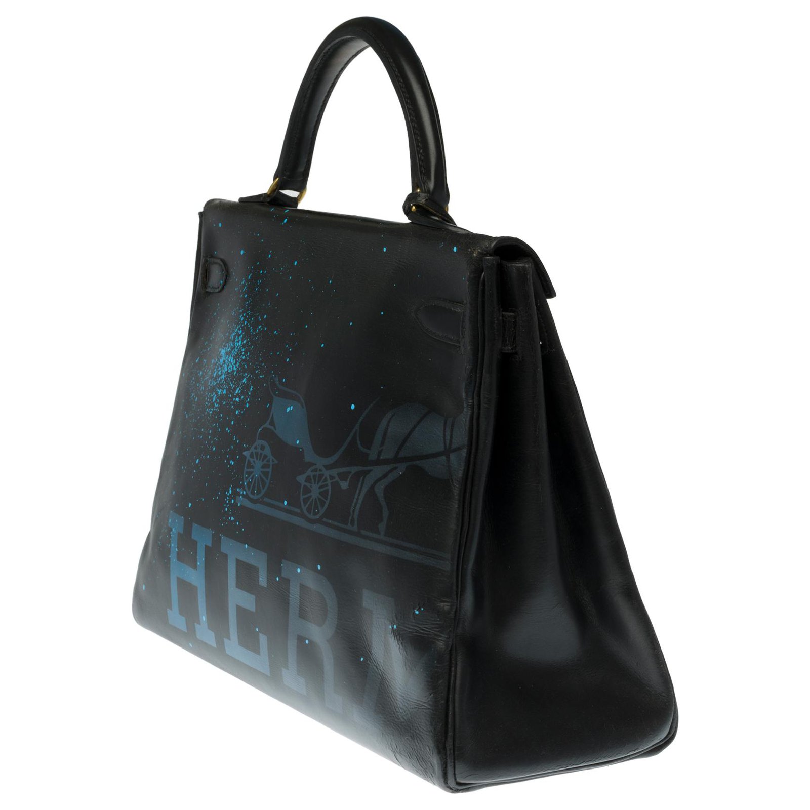 Beautiful Hermès Kelly bag 35 in black box leather customized