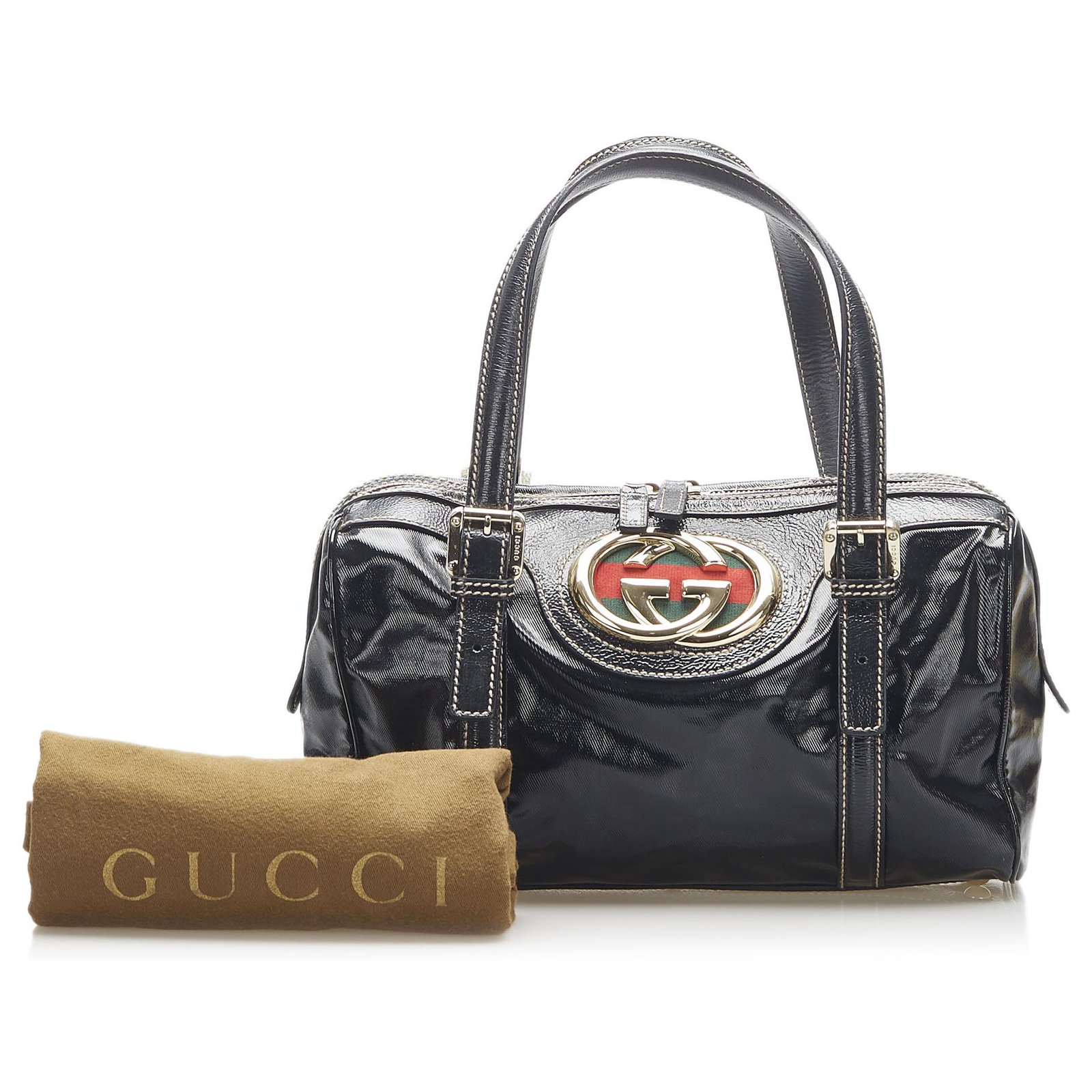 Gucci Black Dialux Britt Medium Boston Bag - Yoogi's Closet