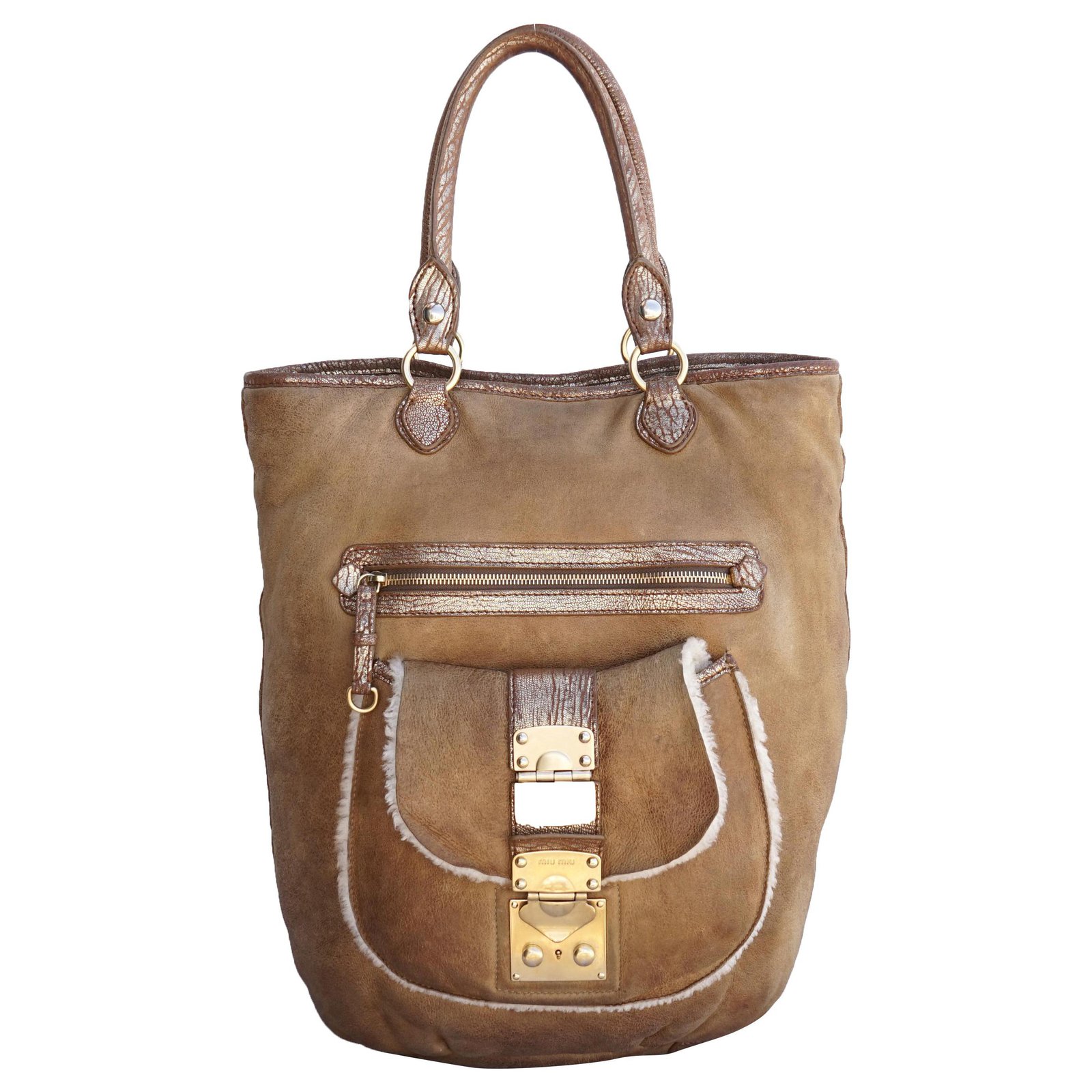Miu Miu Handbags Brown Leather Fur ref.274604 - Joli Closet