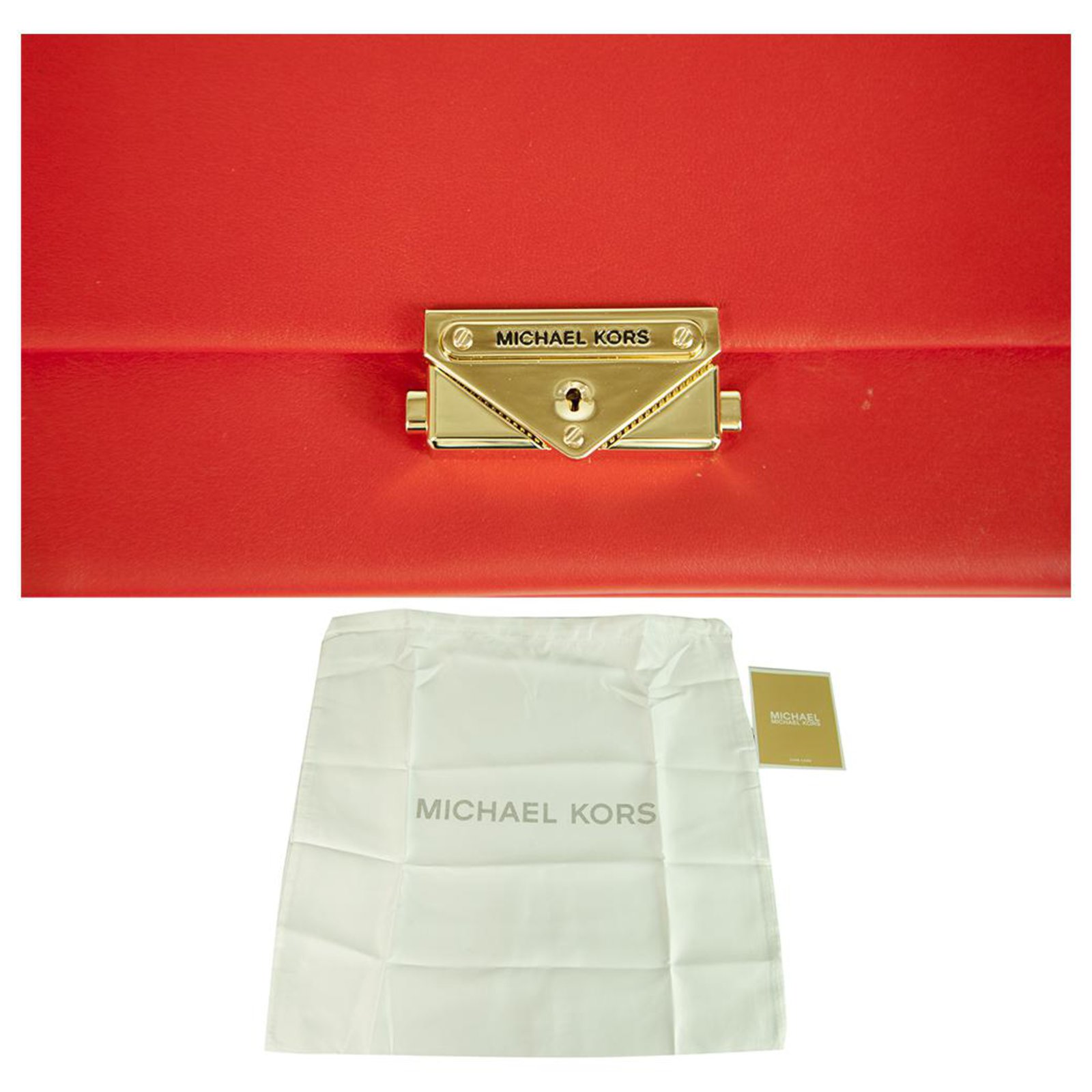Michael Kors Cece Red Leather Long Gold Chain Clutch Handbag Shoulder Bag   - Joli Closet