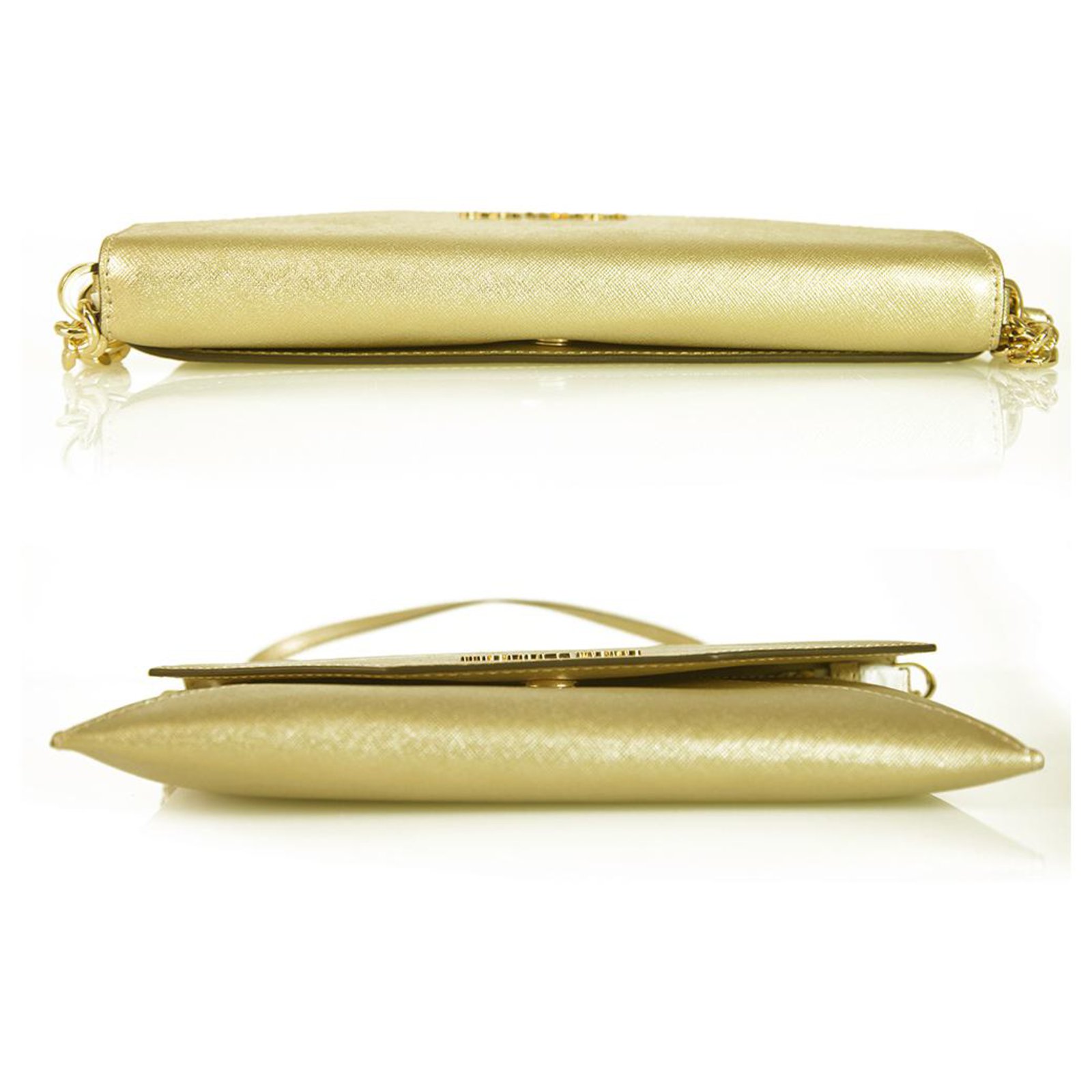 Michael Kors Jet Set Pale Gold Leather Chain Handle Pouchette in Metallic