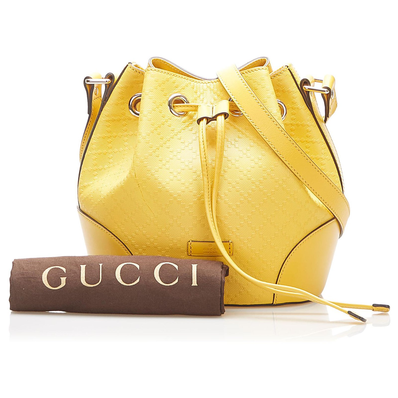 Gucci Yellow Diamante Bright Leather Bucket Bag