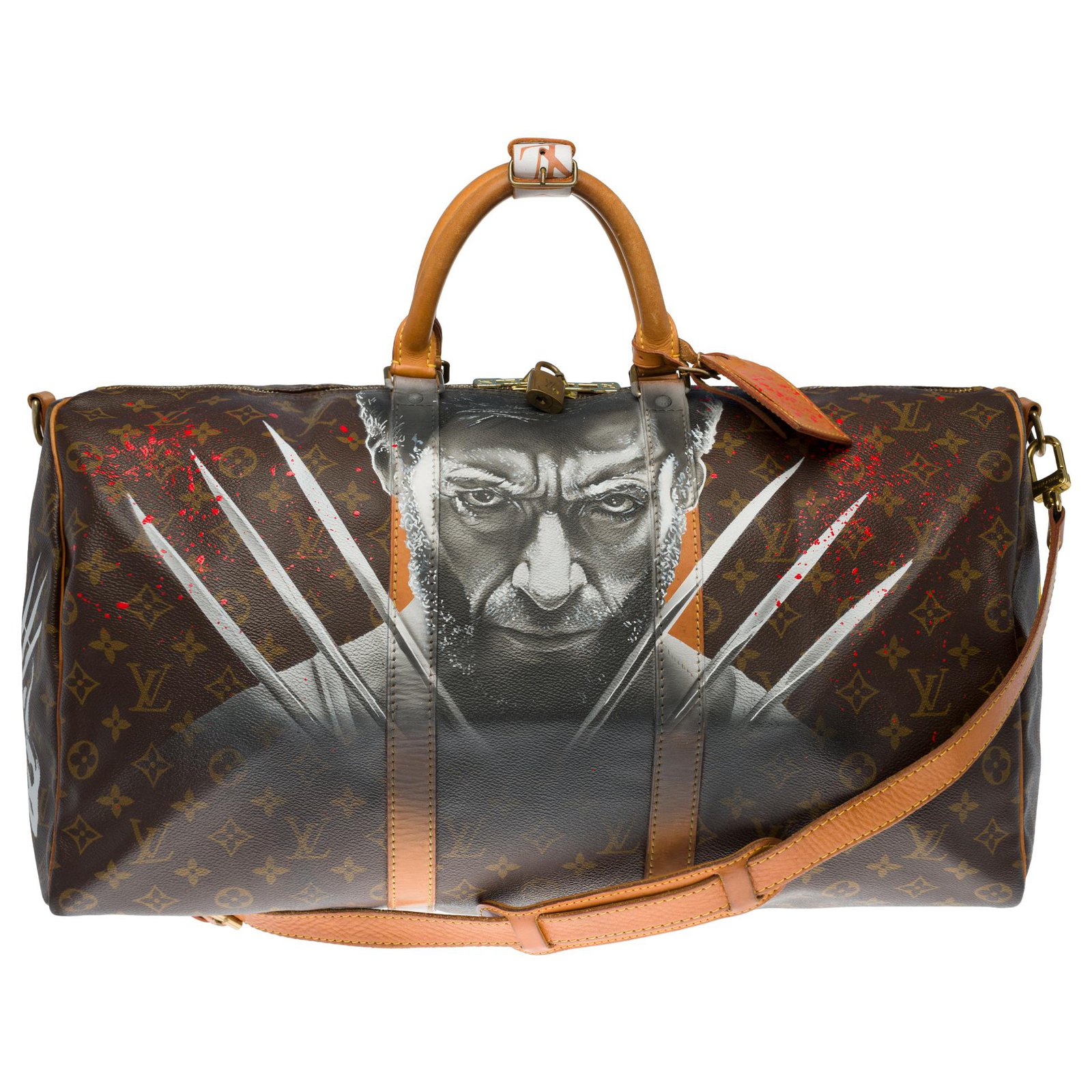 Exceptional Louis Vuitton Keepall travel bag 50 shoulder strap in brown  monogram canvas and natural leather customized CHAMPAGNE X FRENCH LUXURY  by the Street Art artist PatBo Cloth ref.730254 - Joli Closet