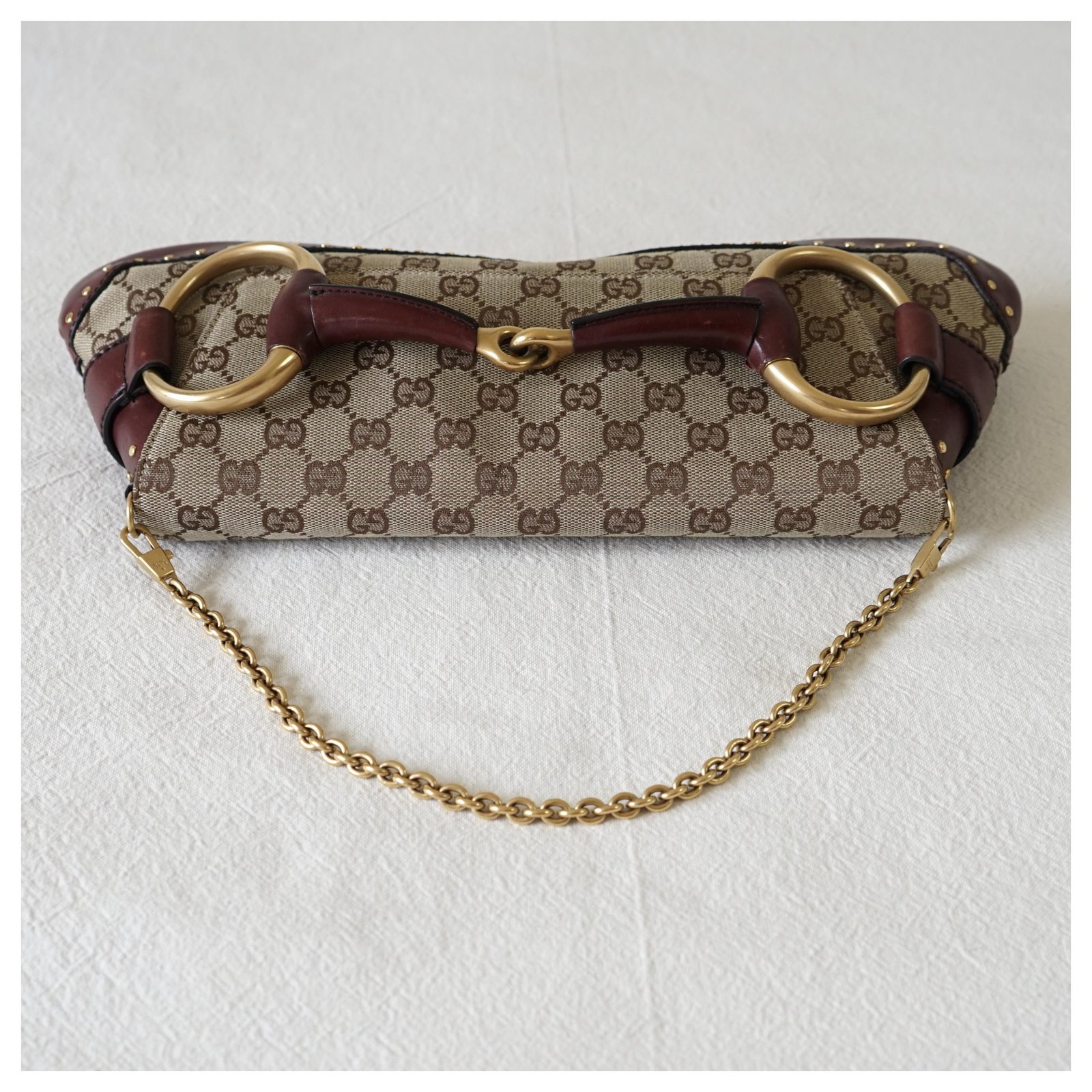 Gucci Handbags Brown Beige Dark red Leather Cloth ref.276617 - Joli Closet