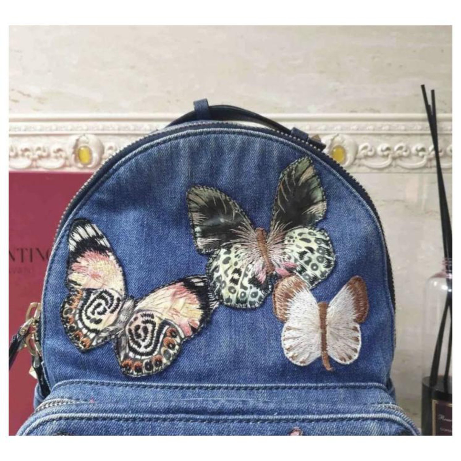 Valentino Garavani Denim Embroidered Butterflies Backpack – JDEX Styles