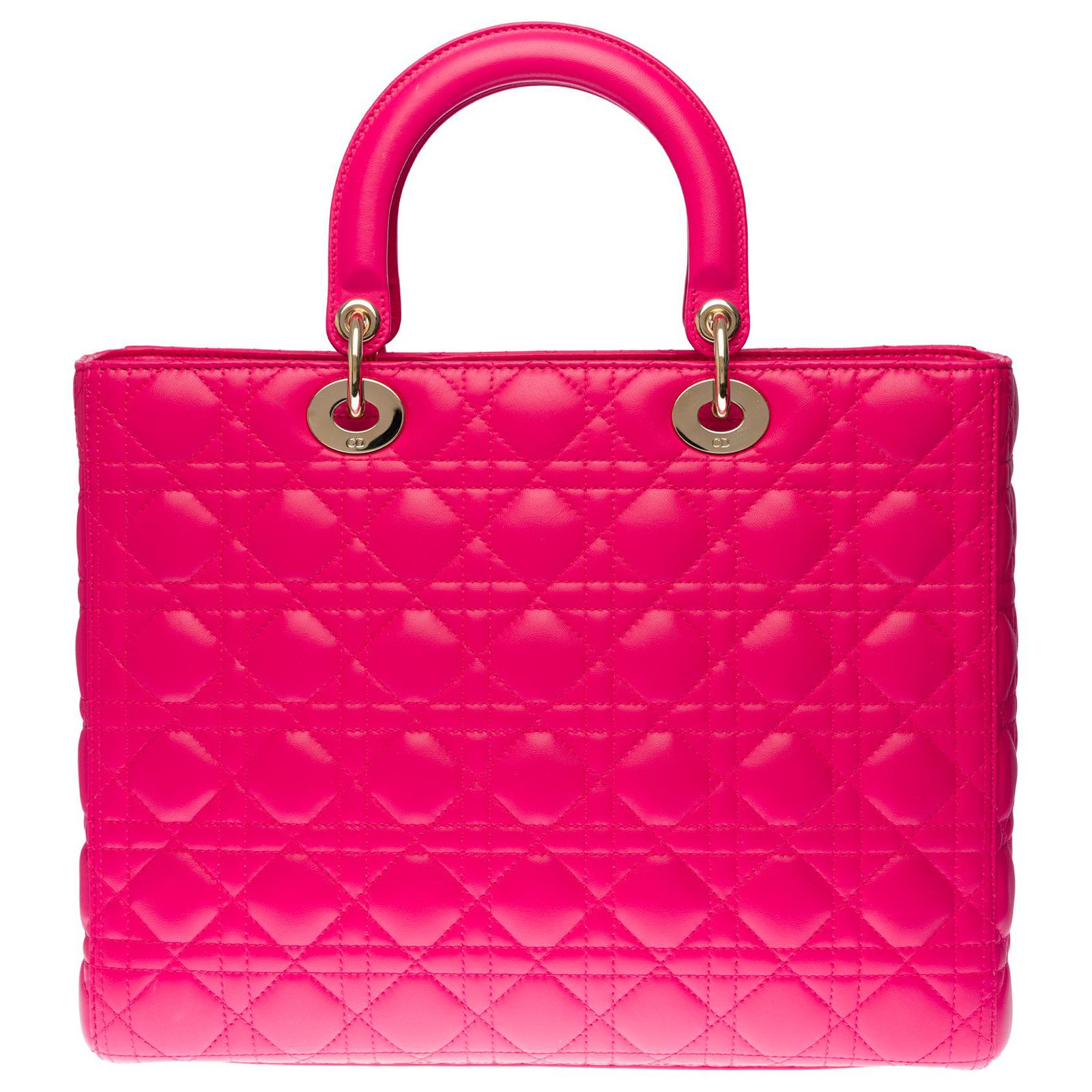 Splendid Christian Dior Lady Dior large model (GM) fuchsia pink cannage  leather shoulder strap, Garniture en métal argenté ref.278547 - Joli Closet