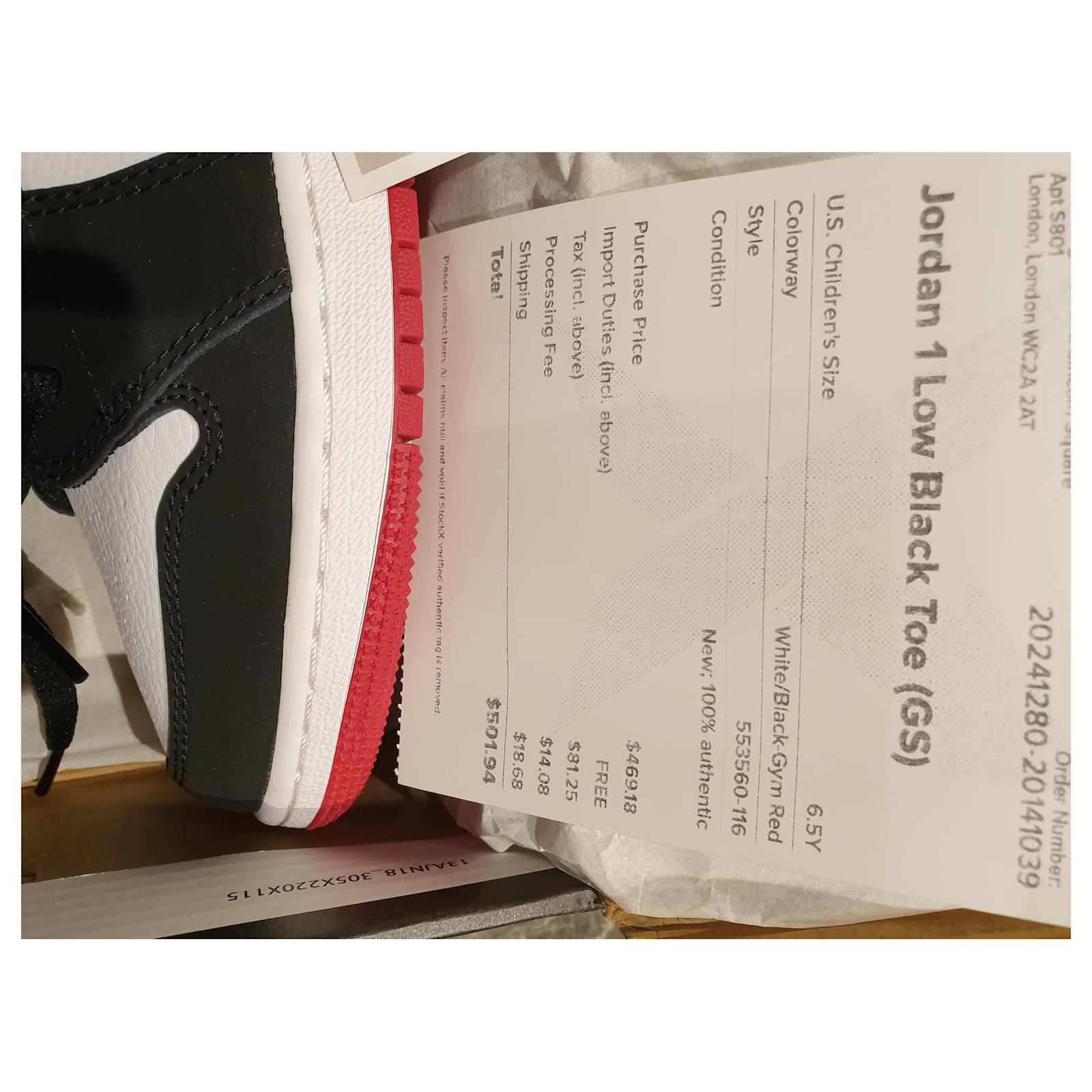 Nike Air Jordan 1 punta nera bassa taglia gs per bambini 6.5Y Nero Bianco  Rosso Pelle Poliestere Di gomma ref.279656 - Joli Closet