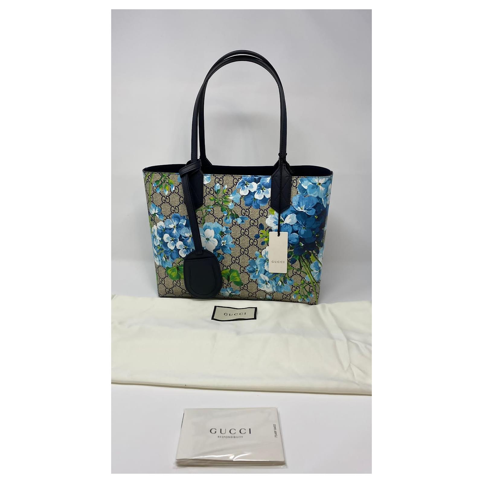 GUCCI small reversible Blooms GG Supreme Tote Bag Blue Multiple