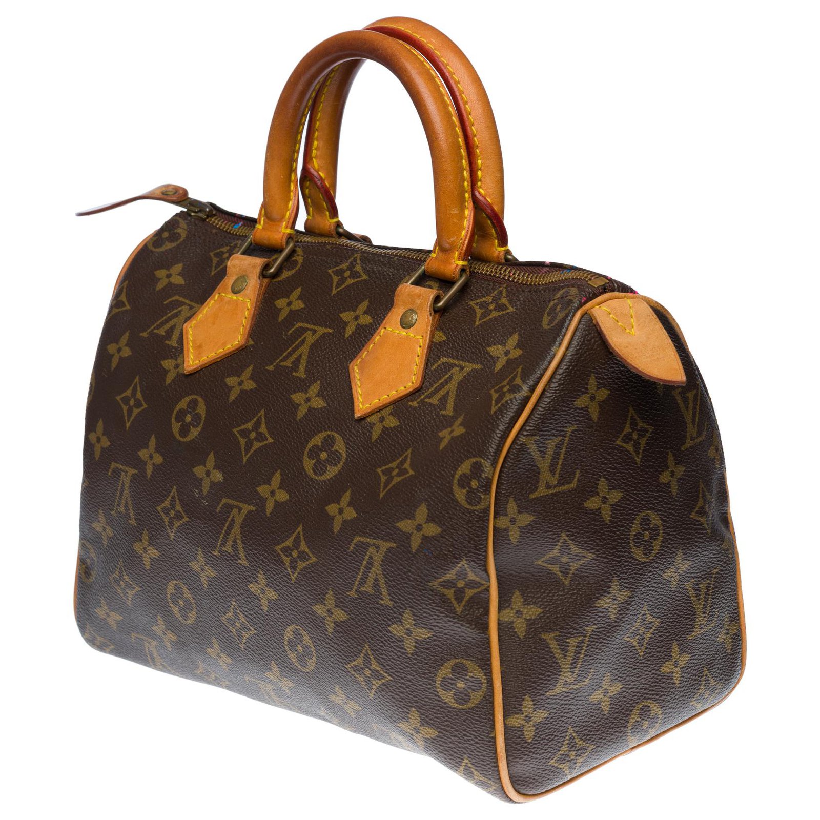 Superb Louis Vuitton Speedy bag 25 in custom Monogram canvas Rainbow  Brown Leather Cloth ref.280740 - Joli Closet