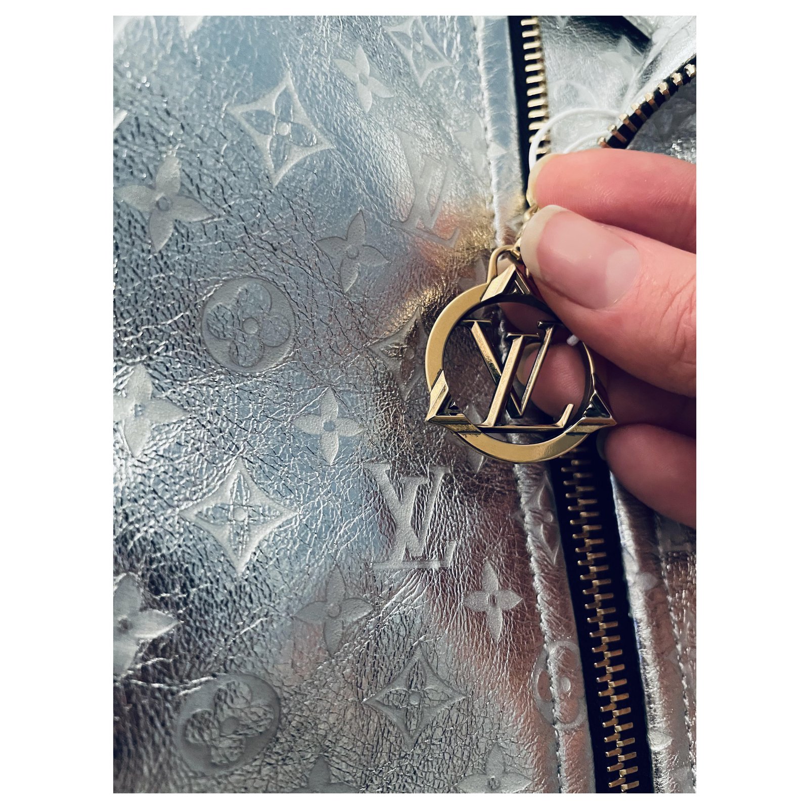 Louis Vuitton LV x YK Metal Studs Metallized Leather Jacket Silver. Size 34