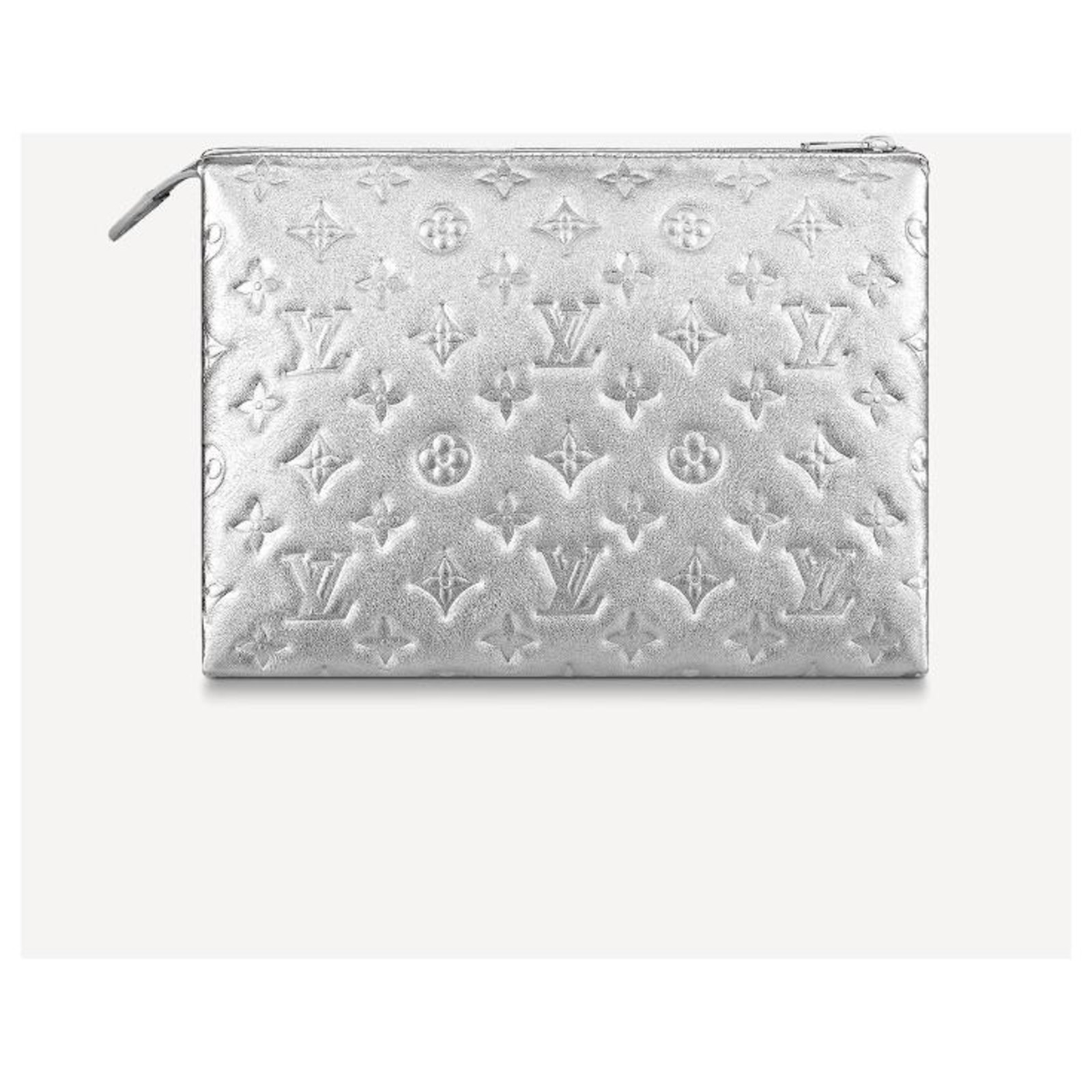 Louis Vuitton LV Pochette Coussin silver Silvery Leather ref