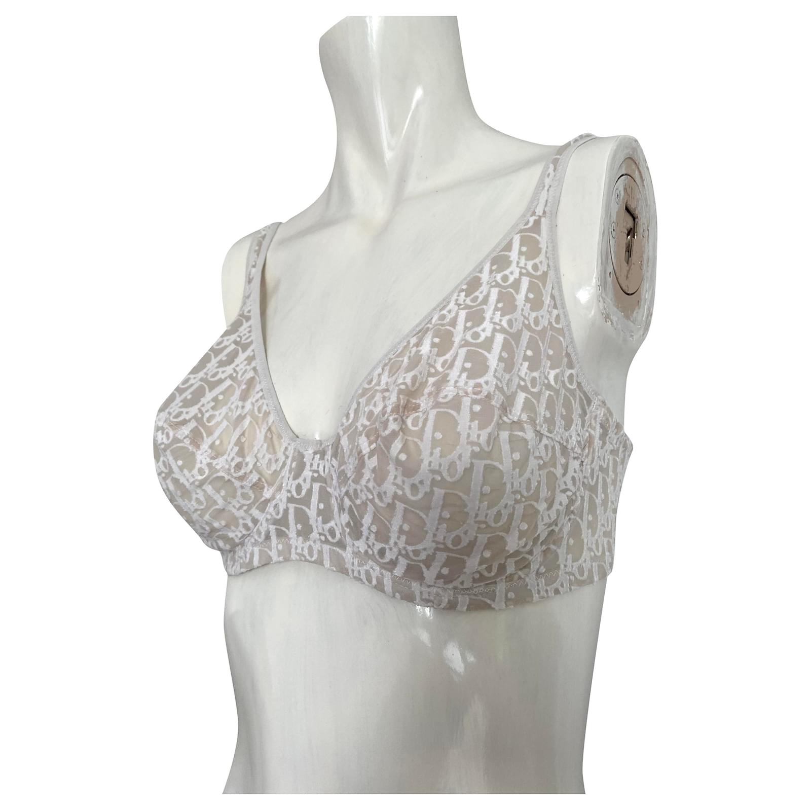 monogram Christian Dior bra Beige Cream Cream Peach Cotton Elastane ref
