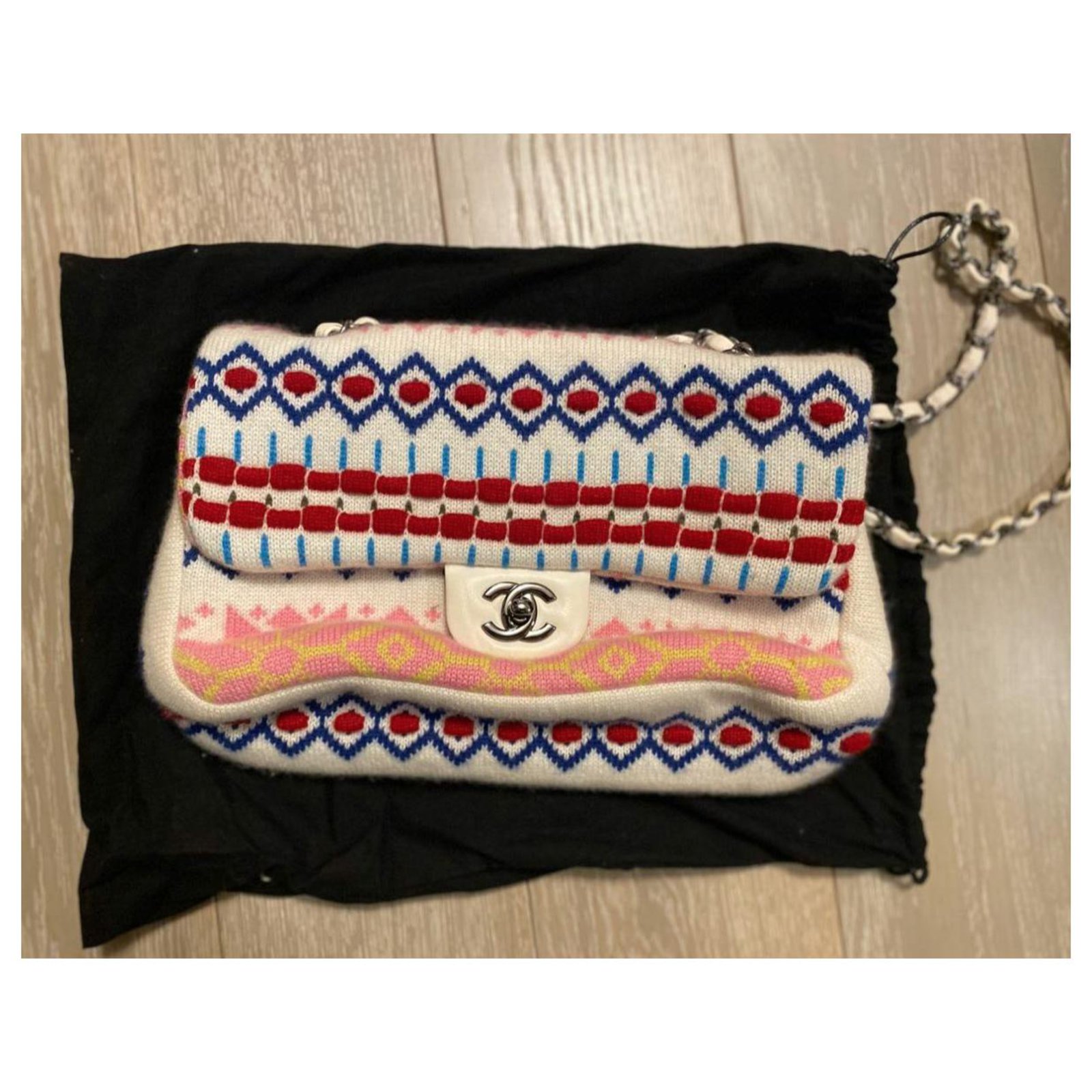Chanel Classic Cashmere Medium Multicolor Flap bag Pink White Red