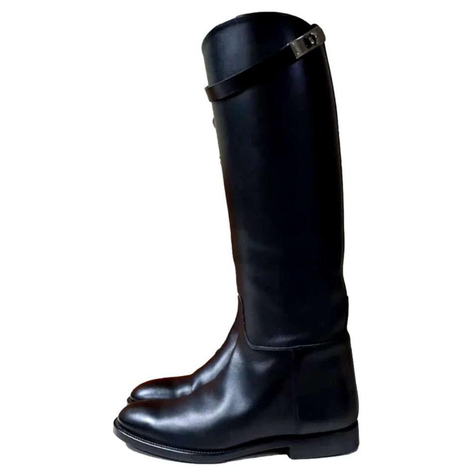 Hermès Hermes Black calf leather Leather Palladium Plated Jumping Boots ...