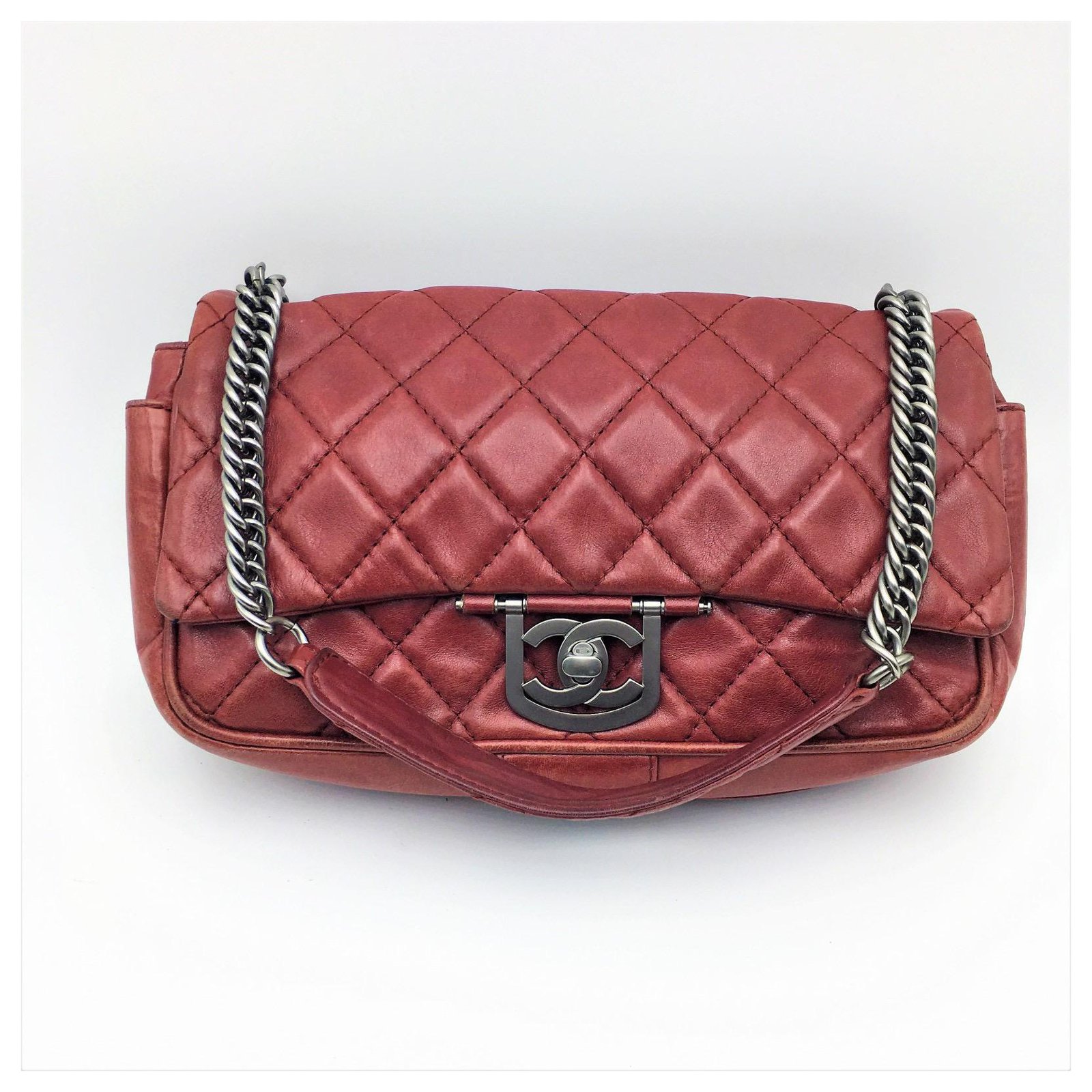 CHANEL Red Lambskin Quilted Icons Secret Label Flap Bag - The
