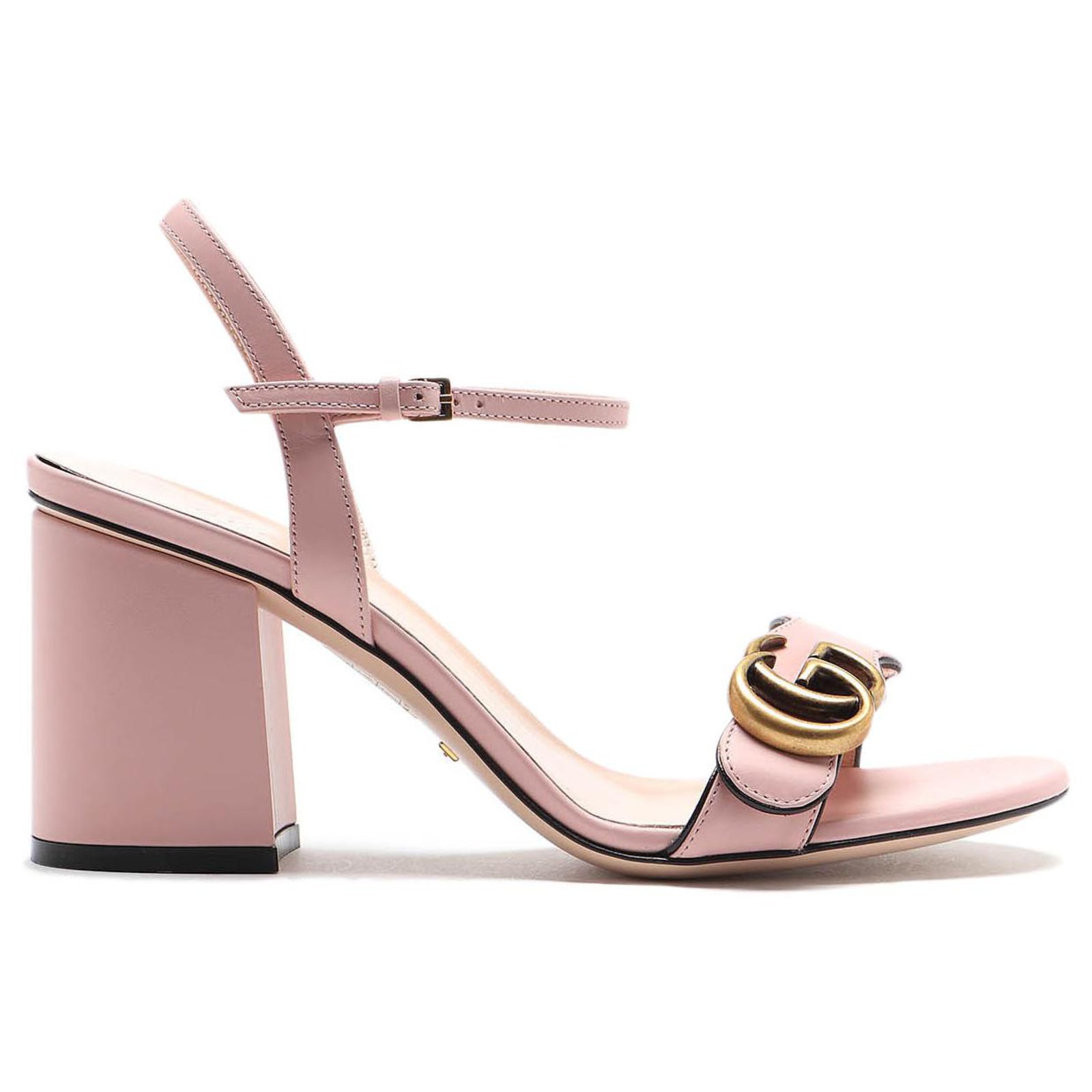 Gucci marmont Medium heel sandal in leather with lined G Pink ref ...