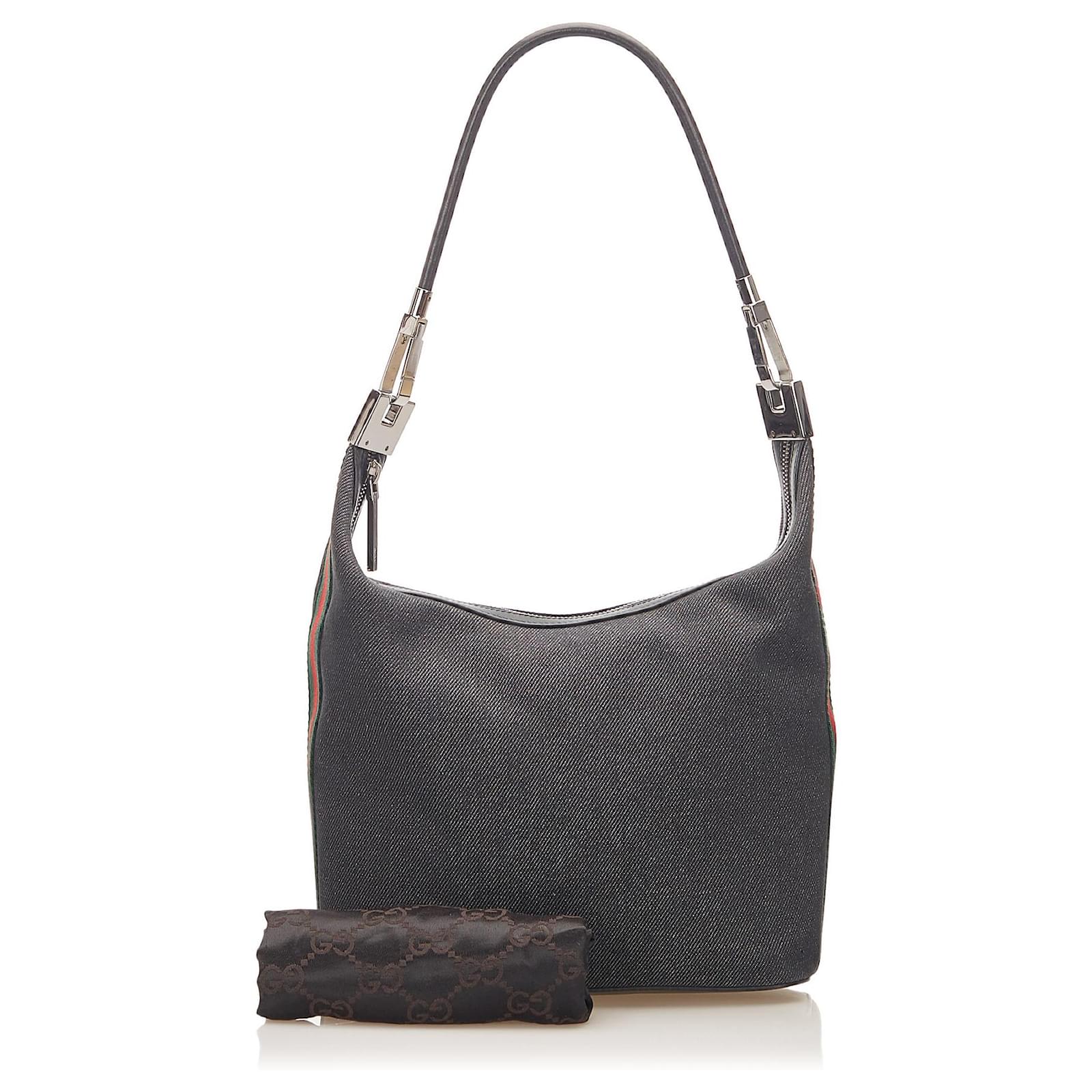 Gucci Black Web Denim Shoulder Bag Multiple colors Leather