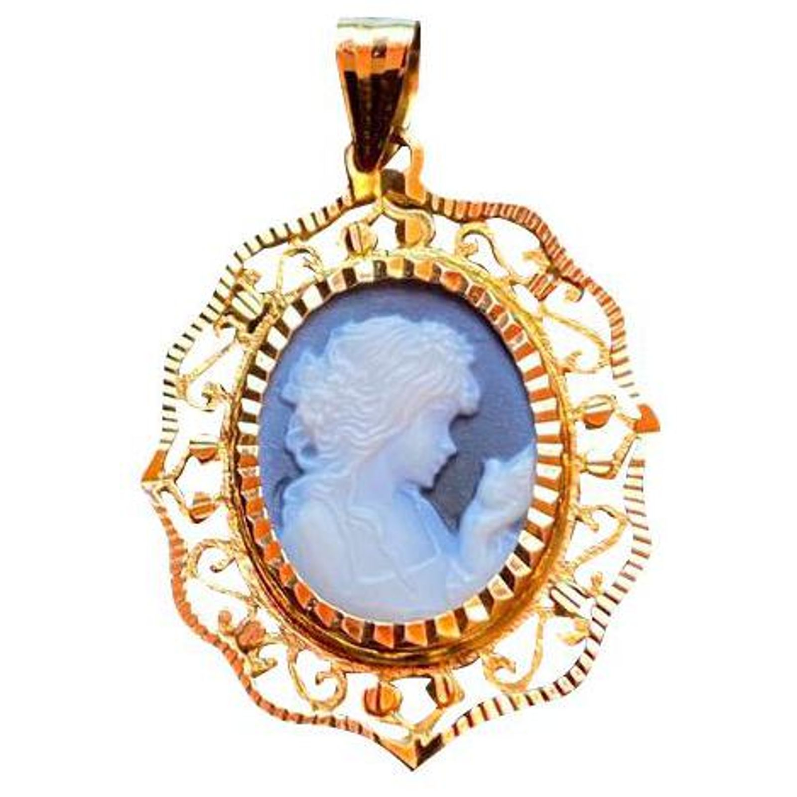 Parure 2 Pièces (collier & Bracelet) Camée Agate Bleue Plaqué Or 18K - Dolly-Bijoux - Neuve