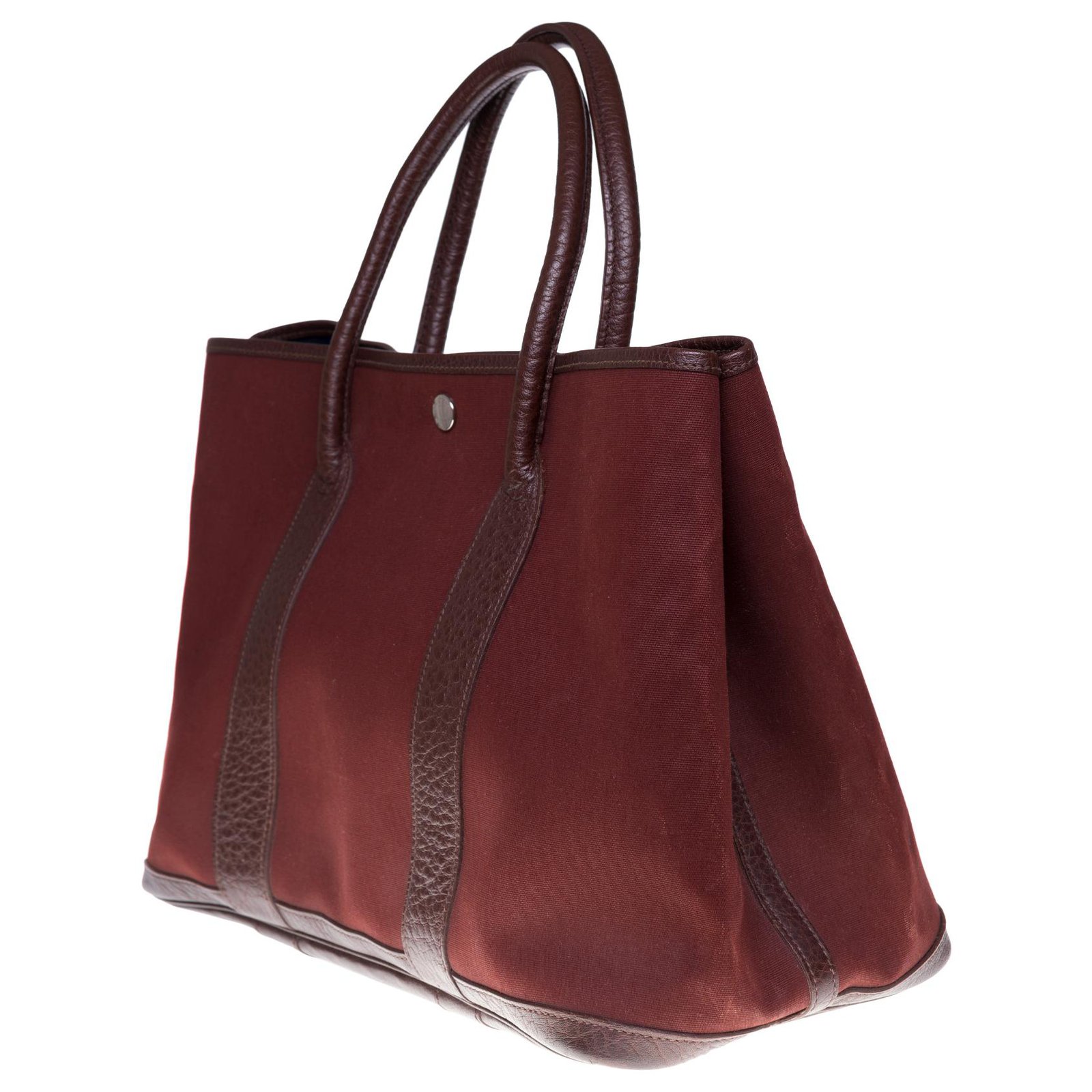 HERMES Garden Party 36 Tote in burgundy canvas and brown leather