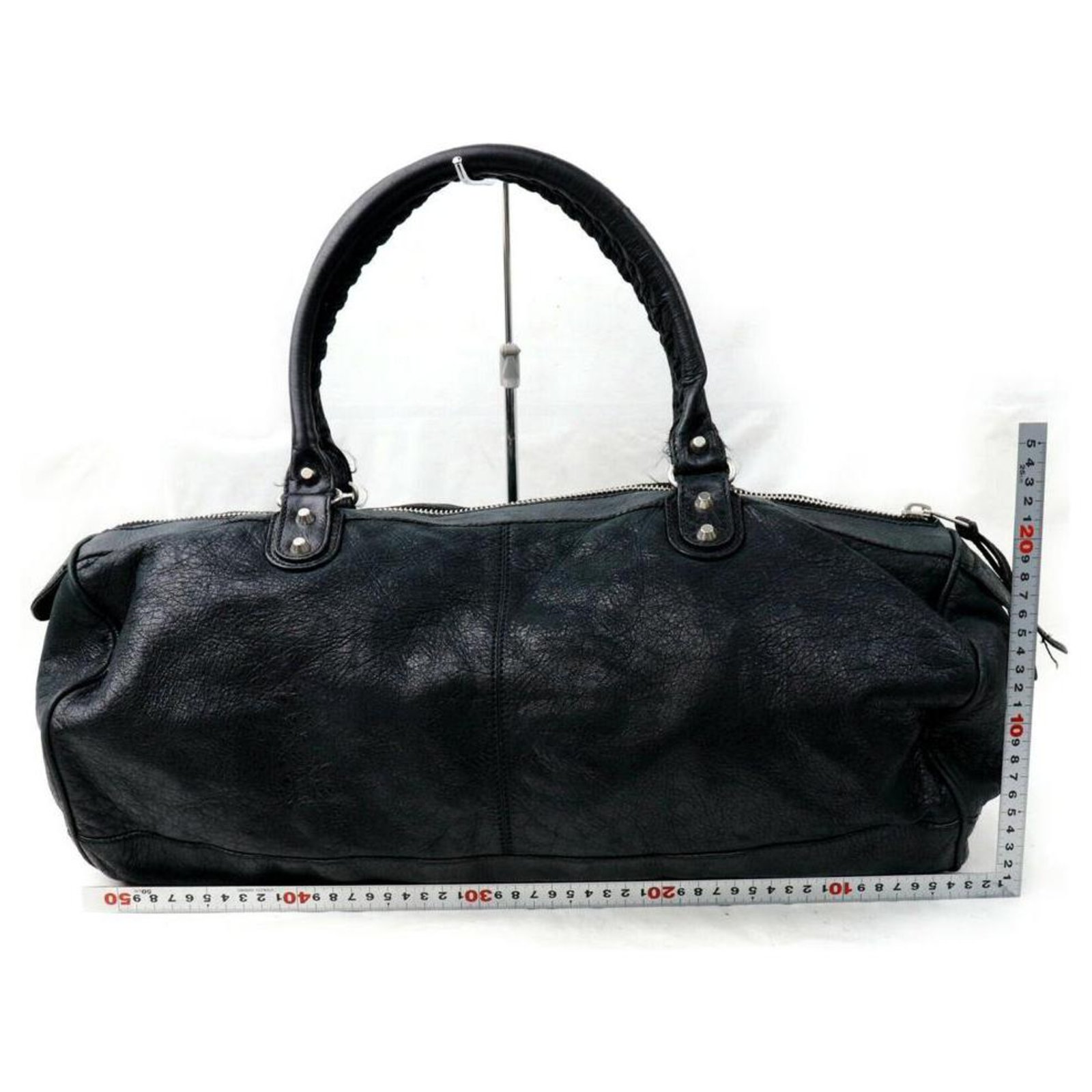 Balenciaga Black Leather Polo Squash Boston Bag Metal ref.289973