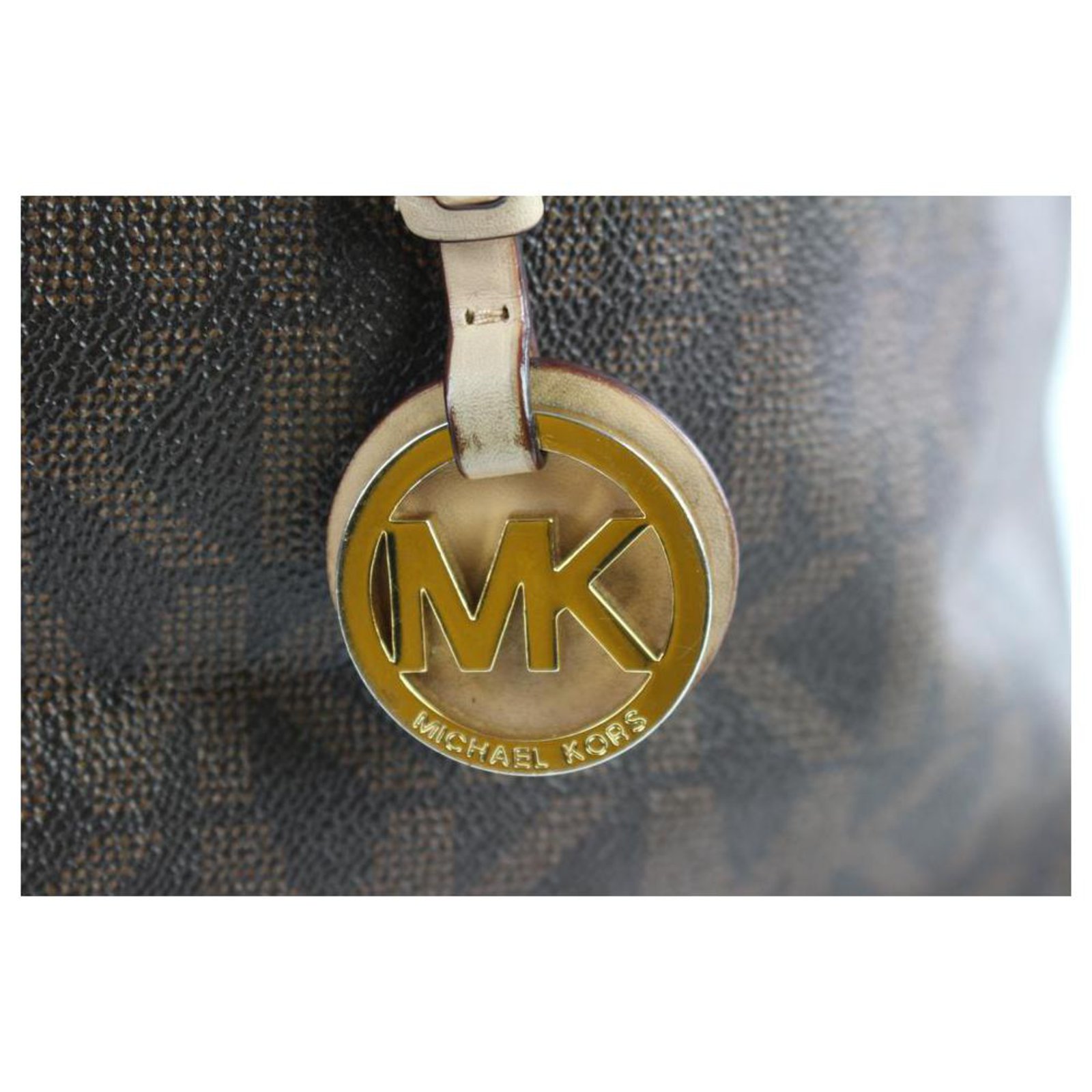 Michael Kors Jet set logo monogram brown canvas tote 