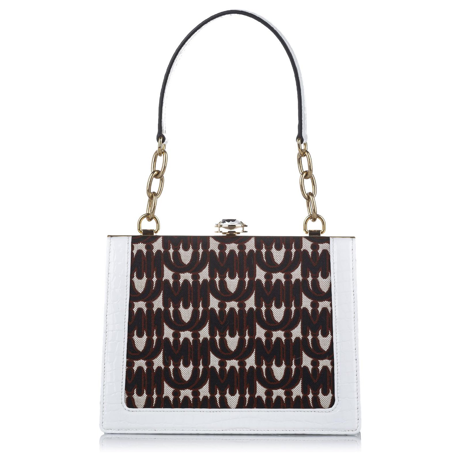 Borsa a tracolla in tela Solitaire Miu Miu bianca Bianco