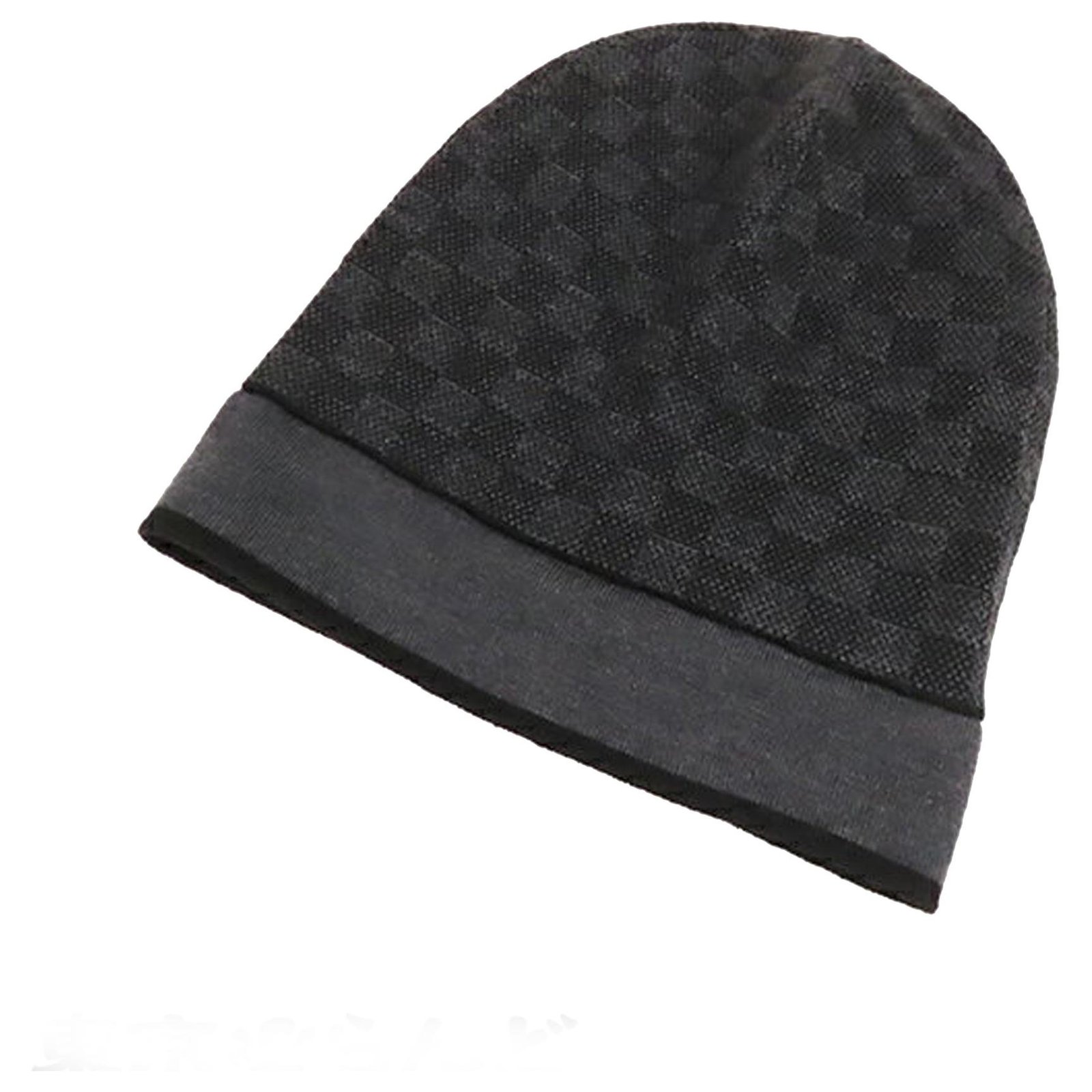LOUIS VUITTON Wool Bonnet Petit Damier Graphite Beanie Hat Black