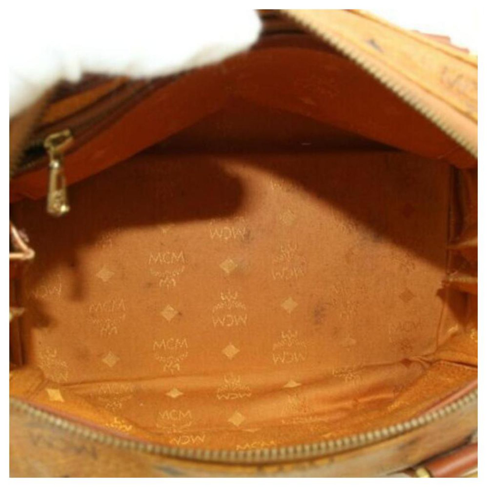 MCM Cognac Monogram Visetos Boston Bag with Strap Metal ref.298160 - Joli  Closet