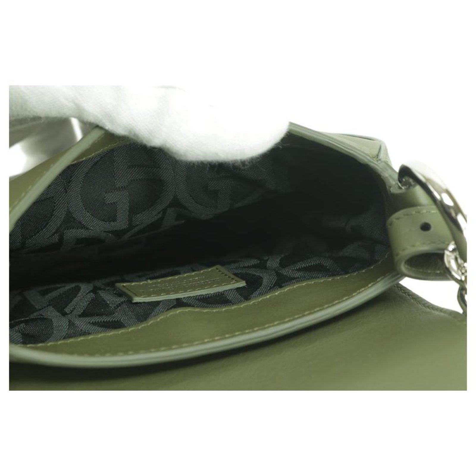 Giorgio Armani Logo Flap-Top Green Leather Crossbody Plastic ref