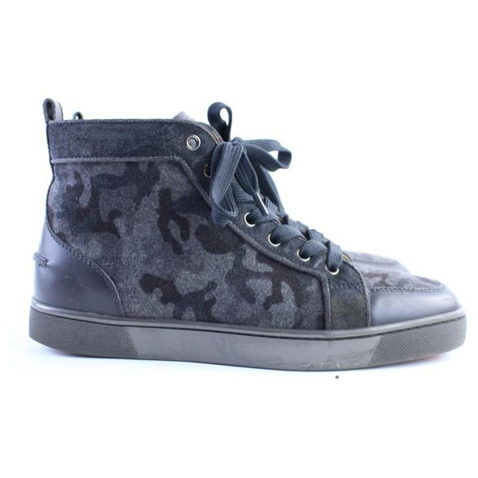 Christian Louboutin Shoe Size 42.5 Gray & Black Synthetic Camo High Top Shoes
