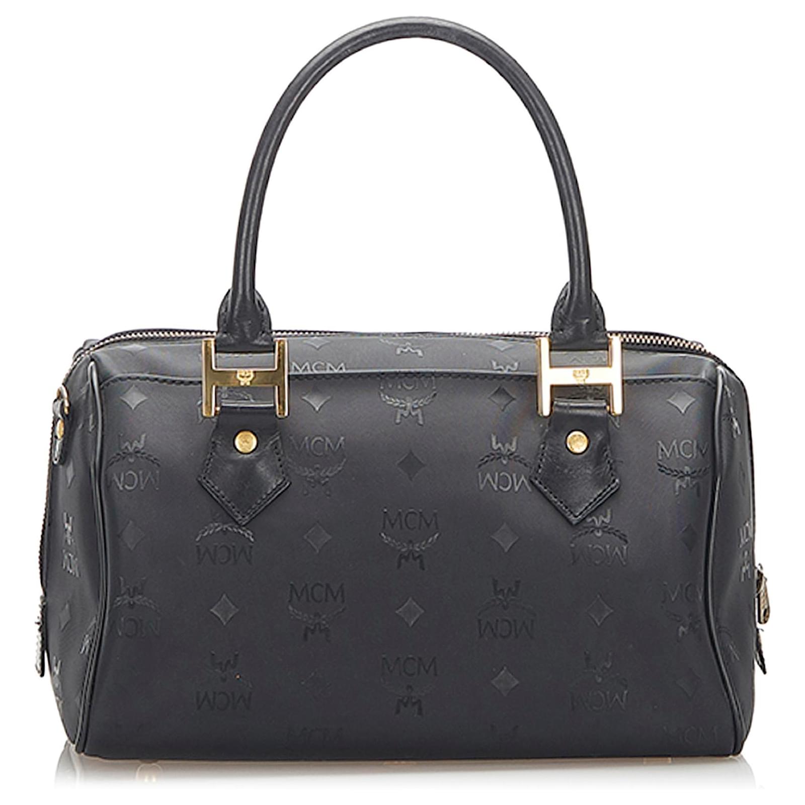 MCM Black Visetos Boston Bag Leather Plastic Pony-style
