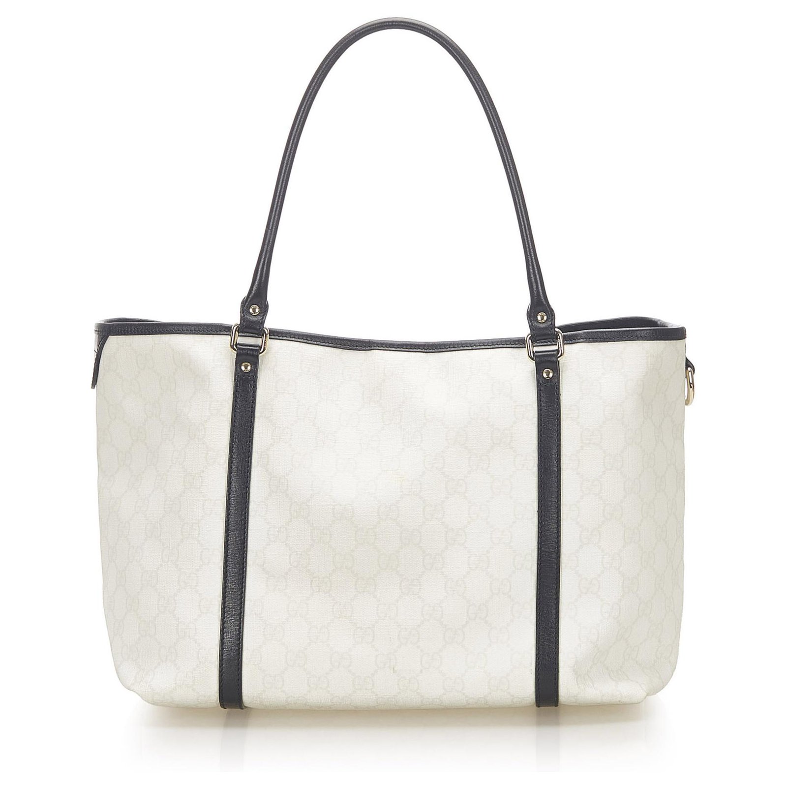 Gucci GG Supreme Coated Canvas Tote Bag Black White Cream Leather