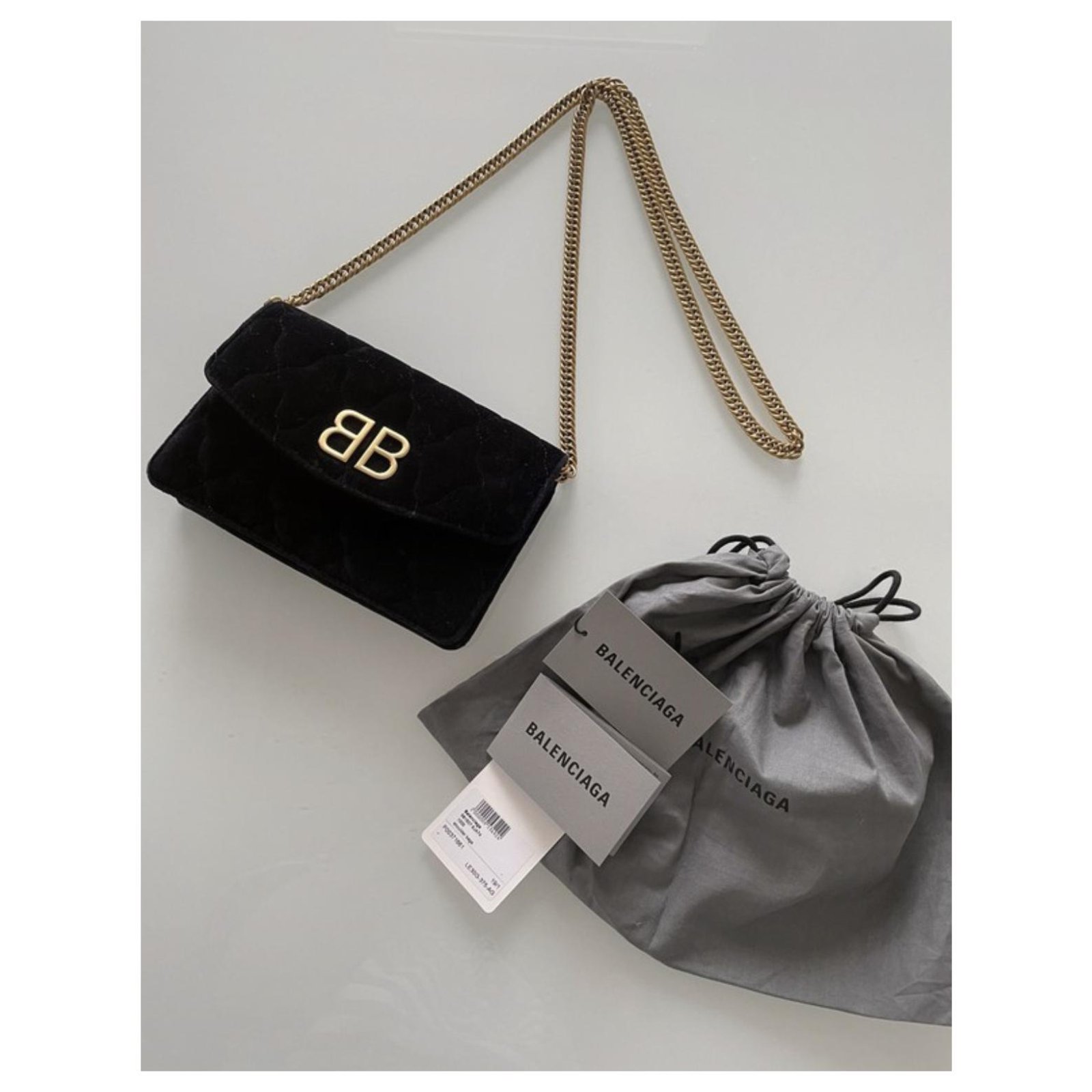 Balenciaga BB Chain bag in black velvet ref.292539 - Joli Closet