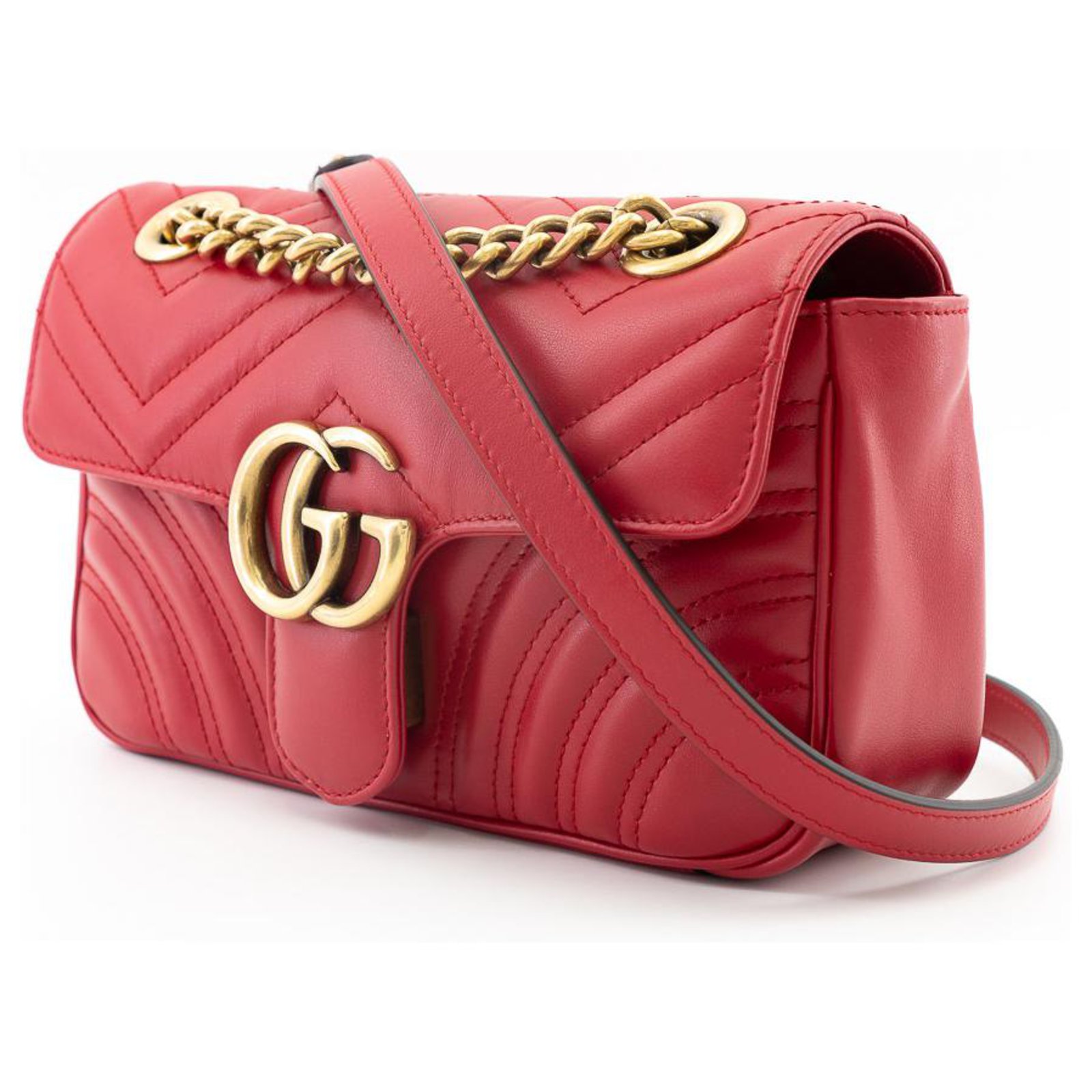 Gucci Red GG Marmont Leather Key Holder Pony-style calfskin ref.241325 -  Joli Closet