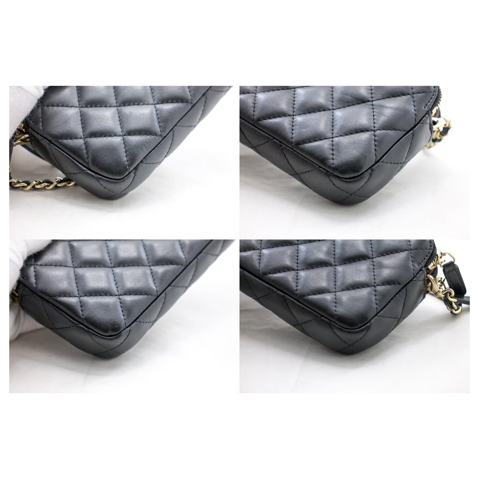 CHANEL Lambskin Wallet On Chain WOC lined Zip Chain Shoulder Bag Black  Leather ref.293063