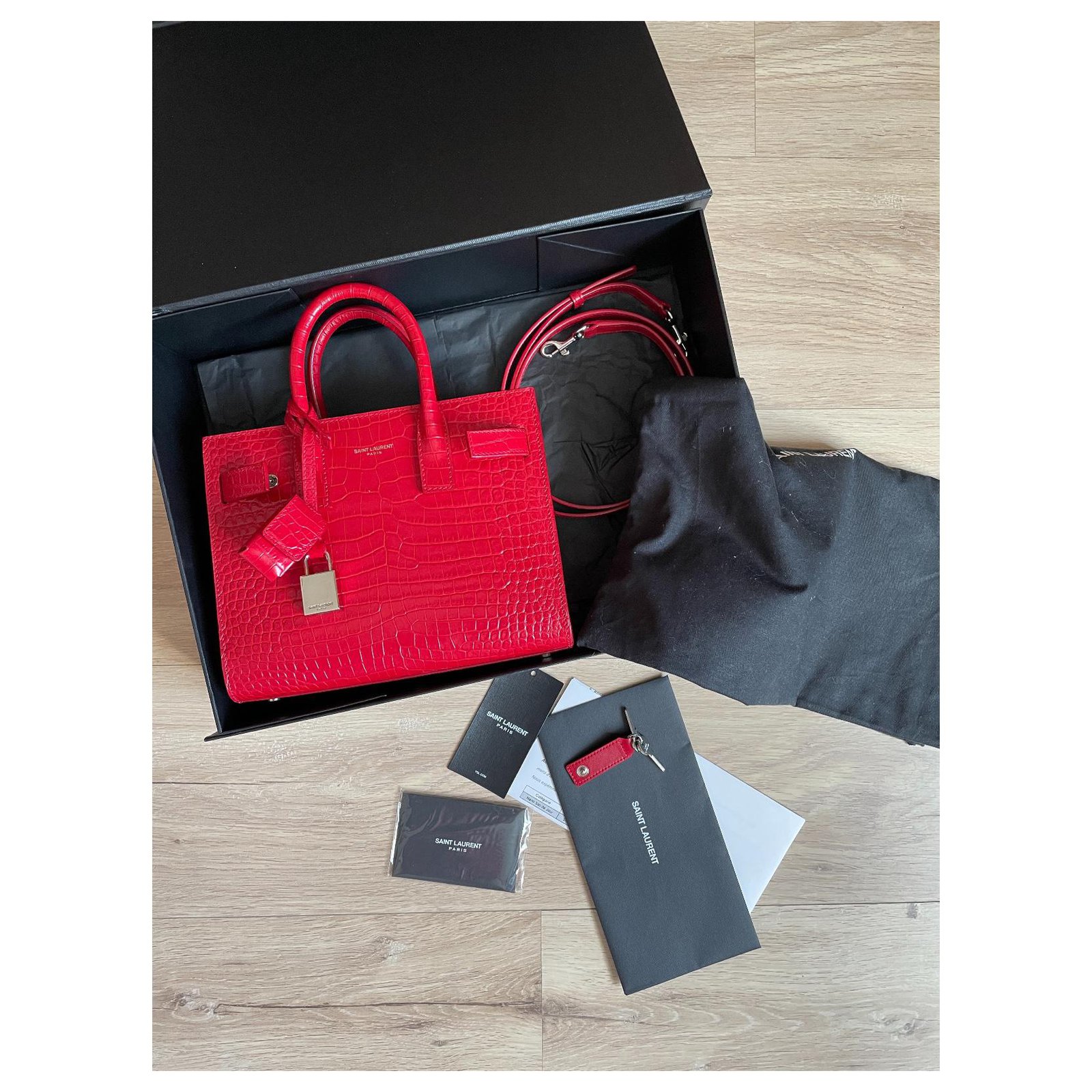 Red crocodile embossed day bag