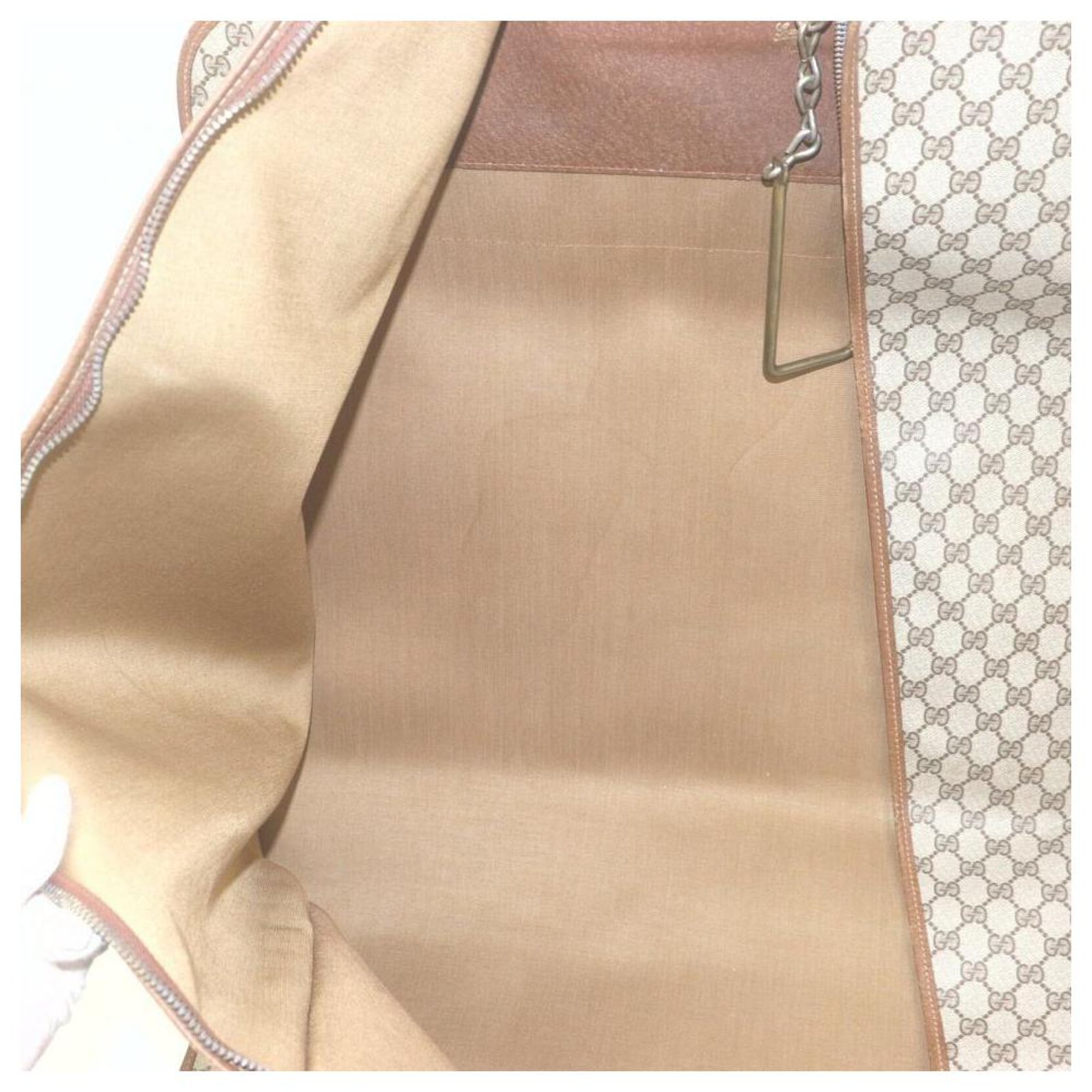 Gucci Web Supreme GG Garment Bag Cover Travel Light brown Metal